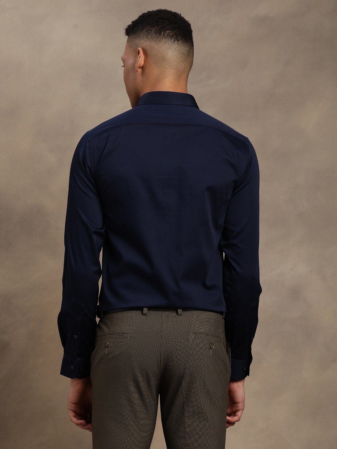 Image of TURTLE Men Solid Formal Dark Blue Shirt