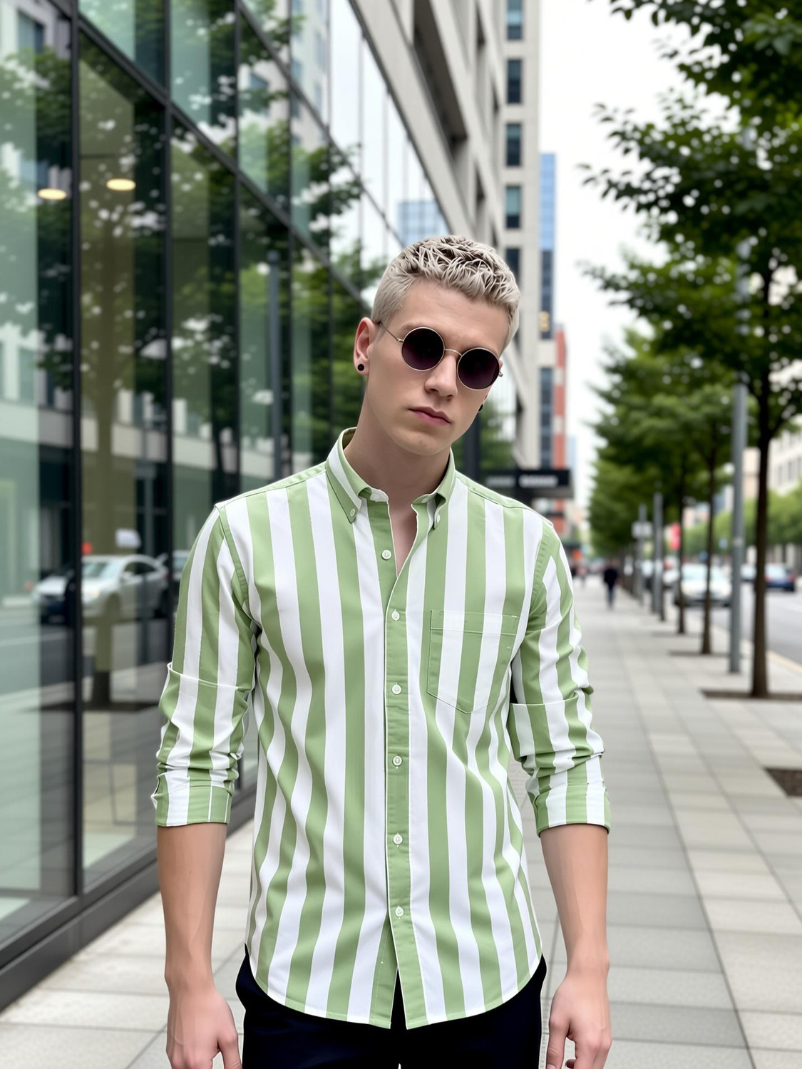 Image of SRGI Men Striped Casual Green Shirt