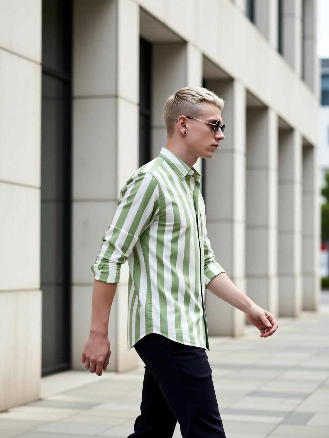 Image of SRGI Men Striped Casual Green Shirt