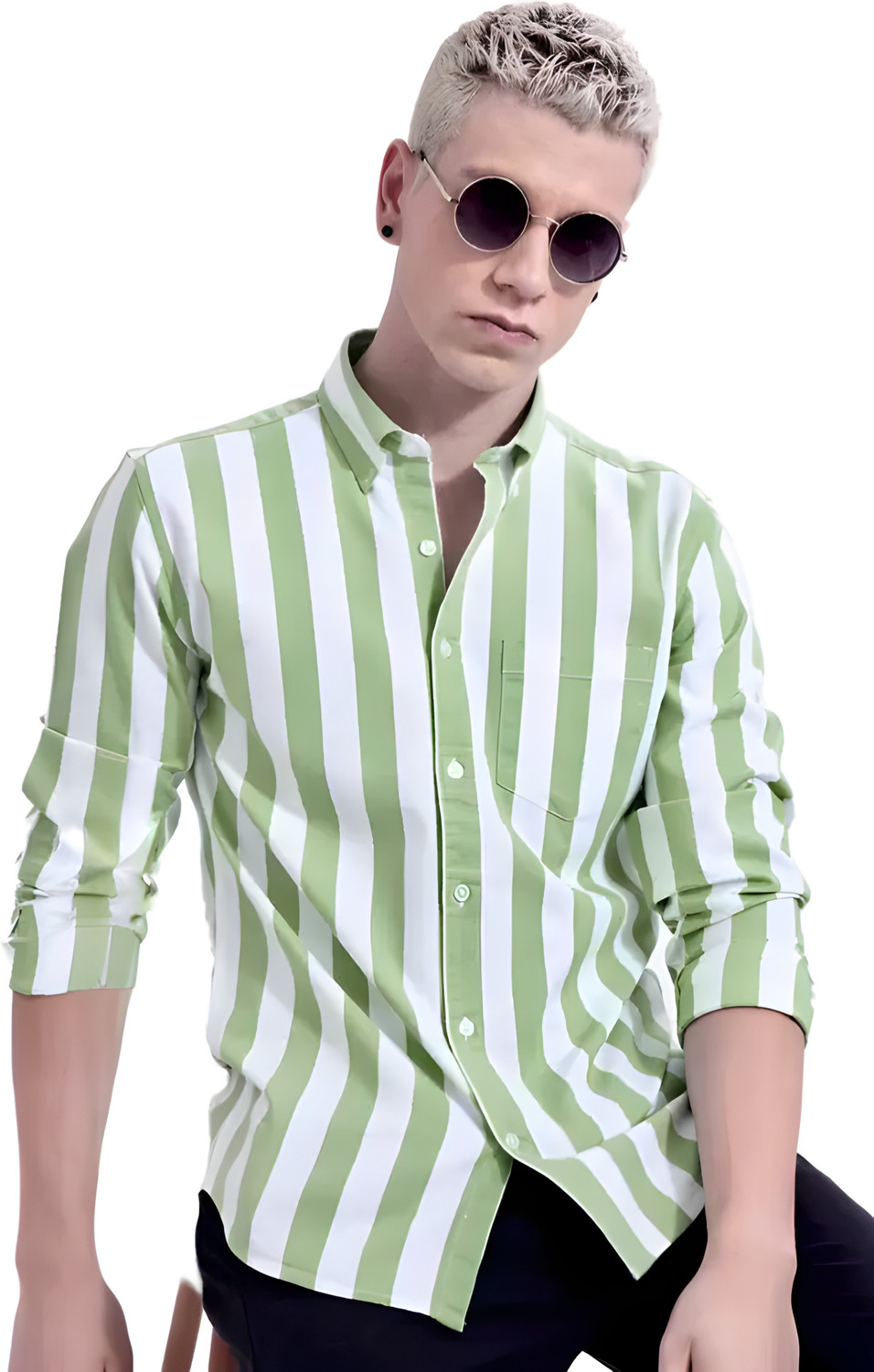 Image of SRGI Men Striped Casual Green Shirt