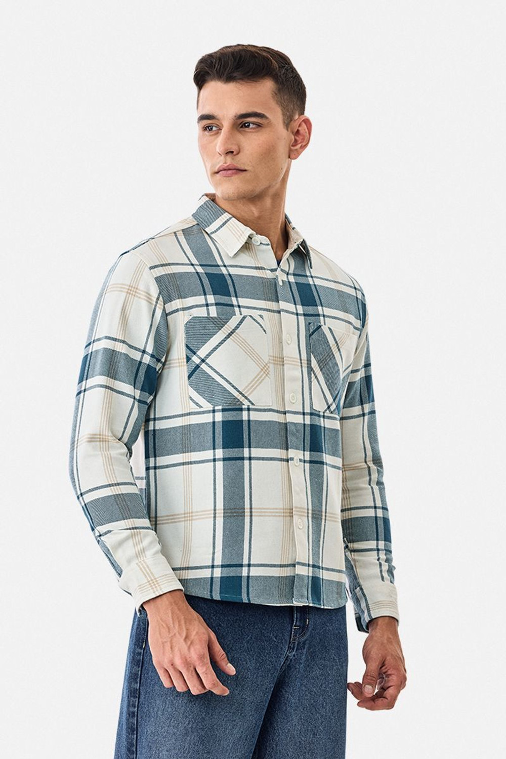 Image of Snitch Men Checkered Casual Blue Shirt