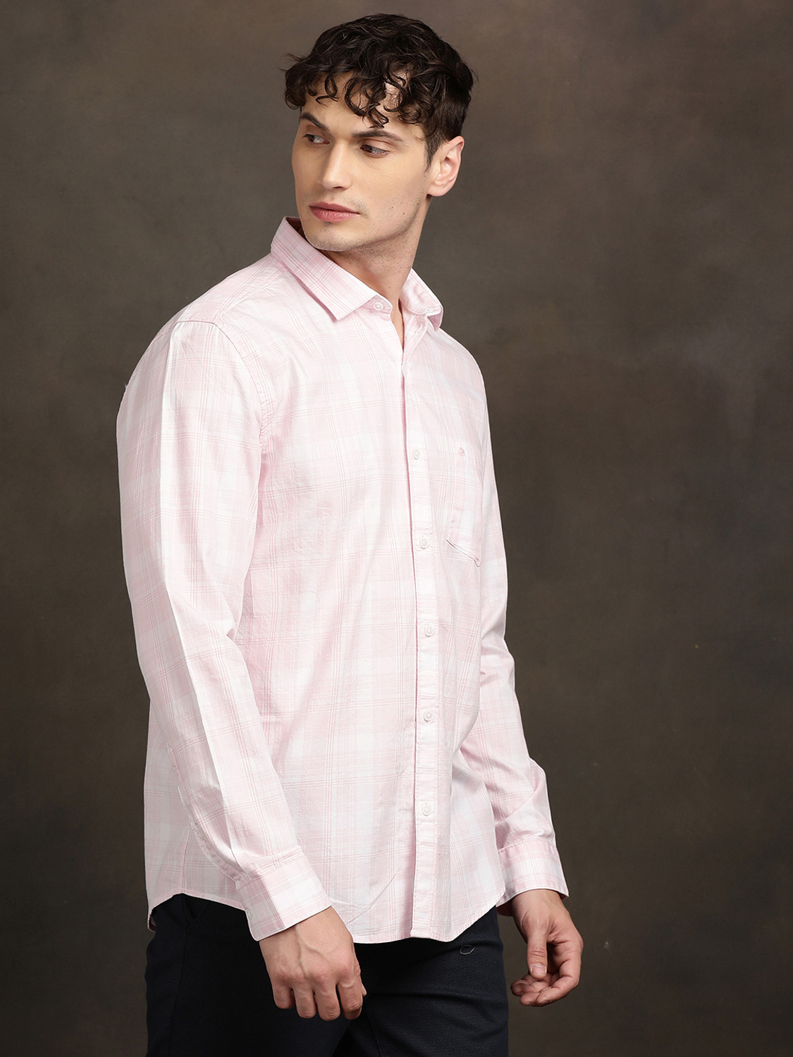 Image of TURTLE Men Checkered Casual Pink Shirt