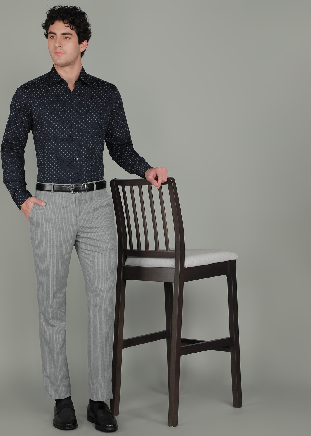 Image of Raymond Men Printed Formal Dark Blue Shirt