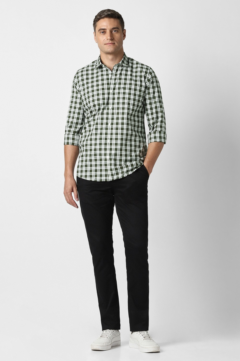Image of PETER ENGLAND Men Checkered Casual Green Shirt