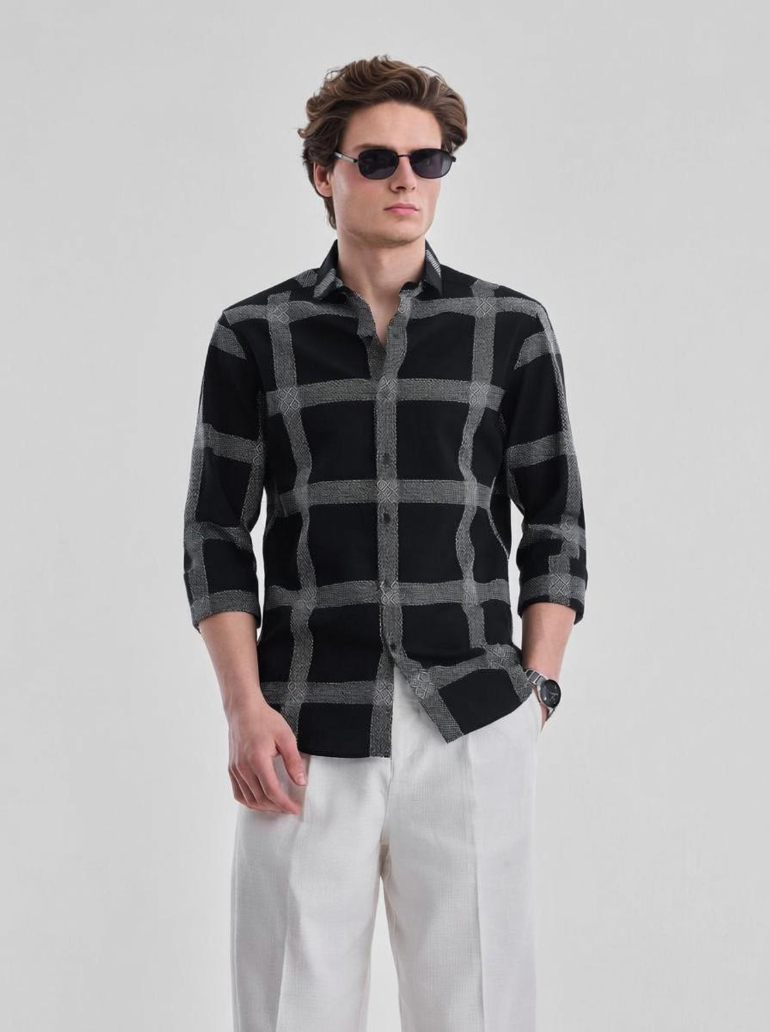 Snitch Men Geometric Print Casual Black Shirt