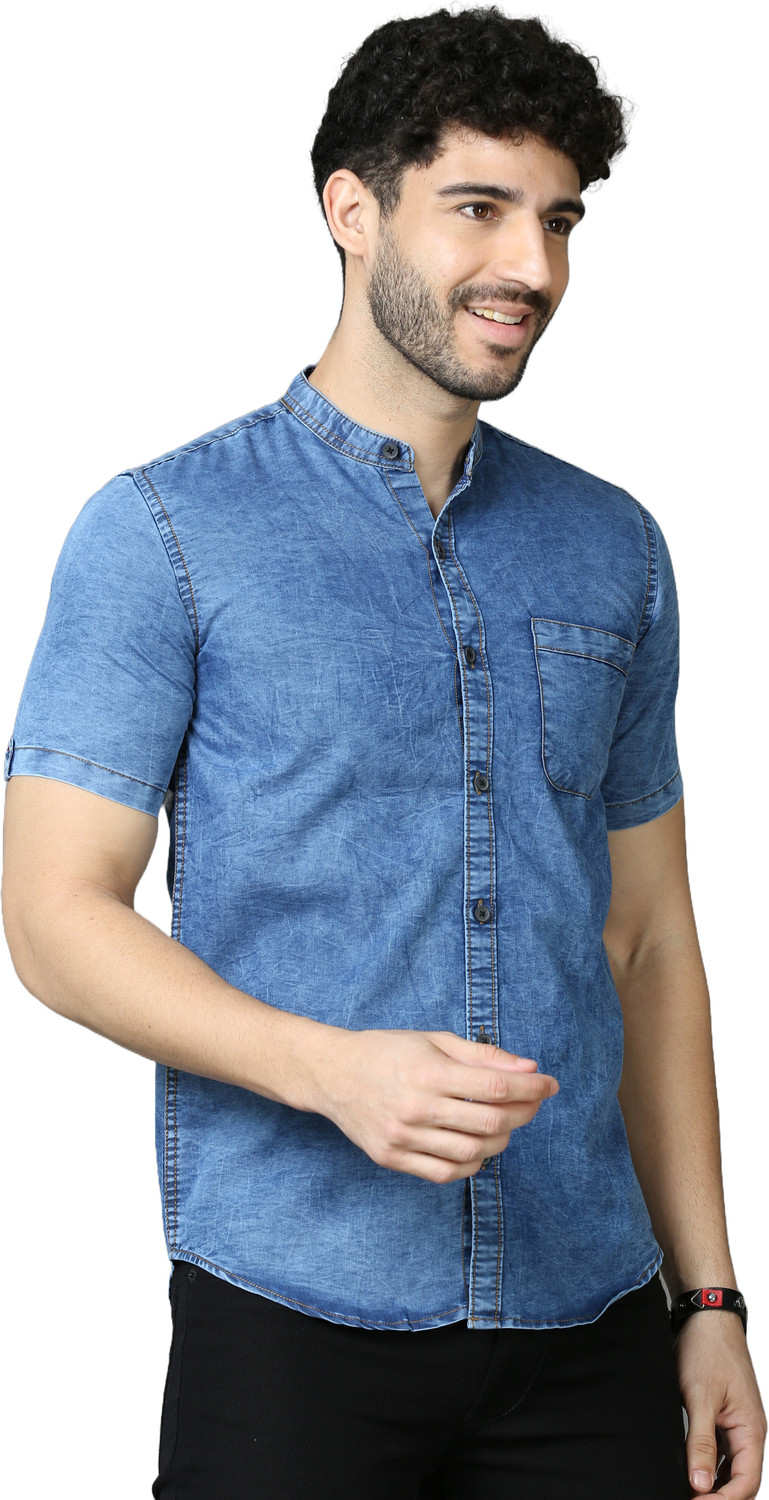 Image of HouseOfCommon Men Solid Casual Blue, Gold Shirt