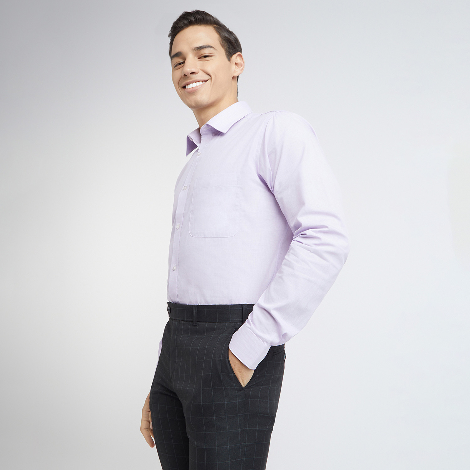 Image of Raymond Men Slim Fit Solid Cut Away Collar Formal Shirt