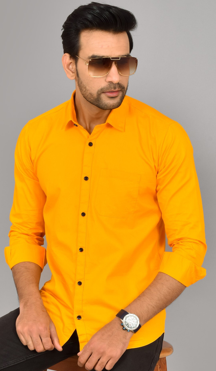 Image of HEMS Men Solid Casual Multicolor Shirt