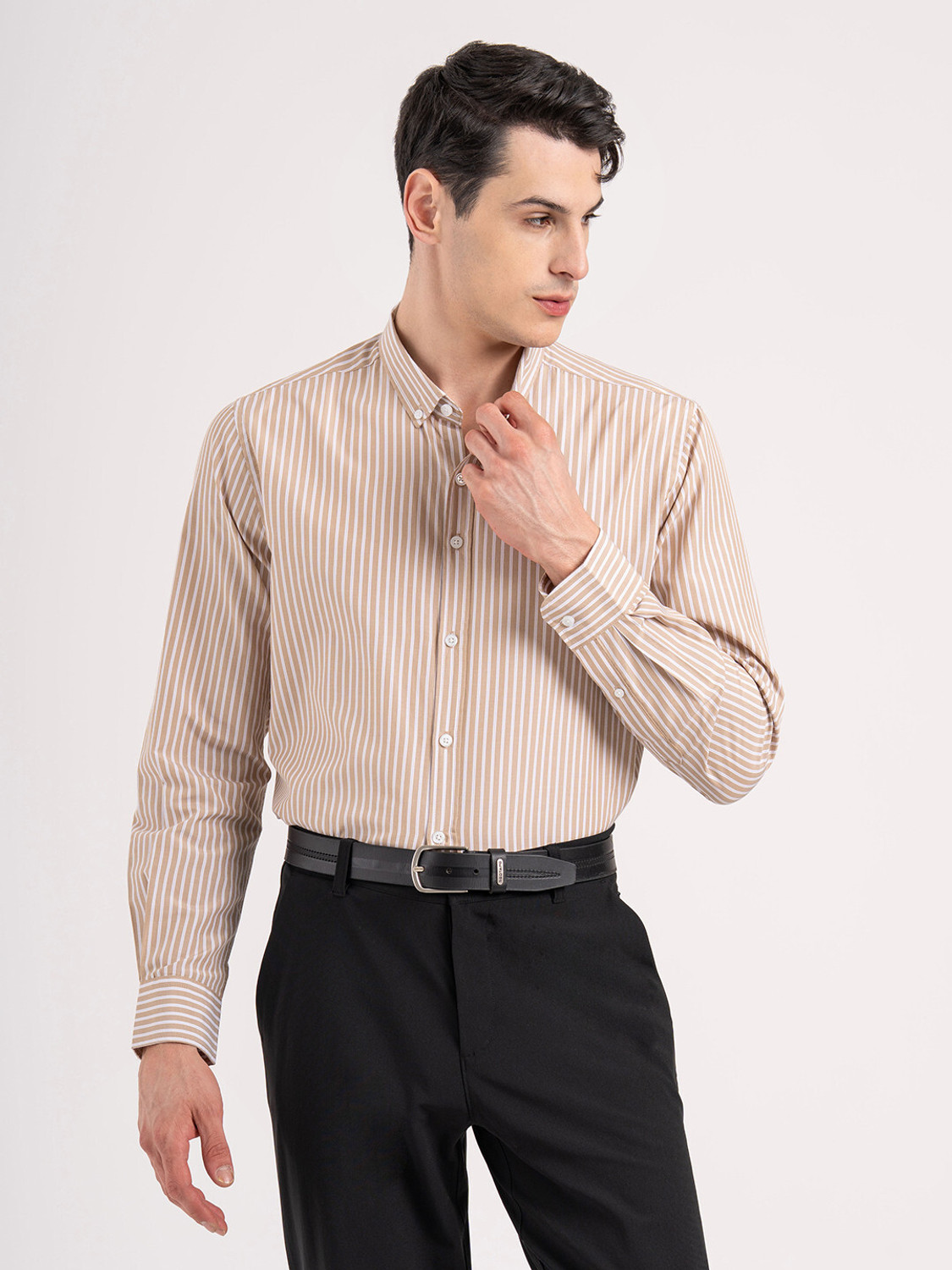 Image of RED TAPE Men Striped Casual Brown Shirt