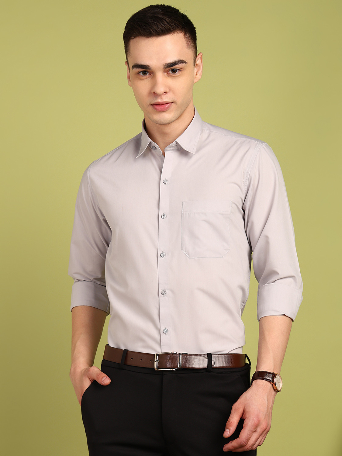 Image of FUBAR Men Slim Fit Solid Spread Collar Formal Shirt