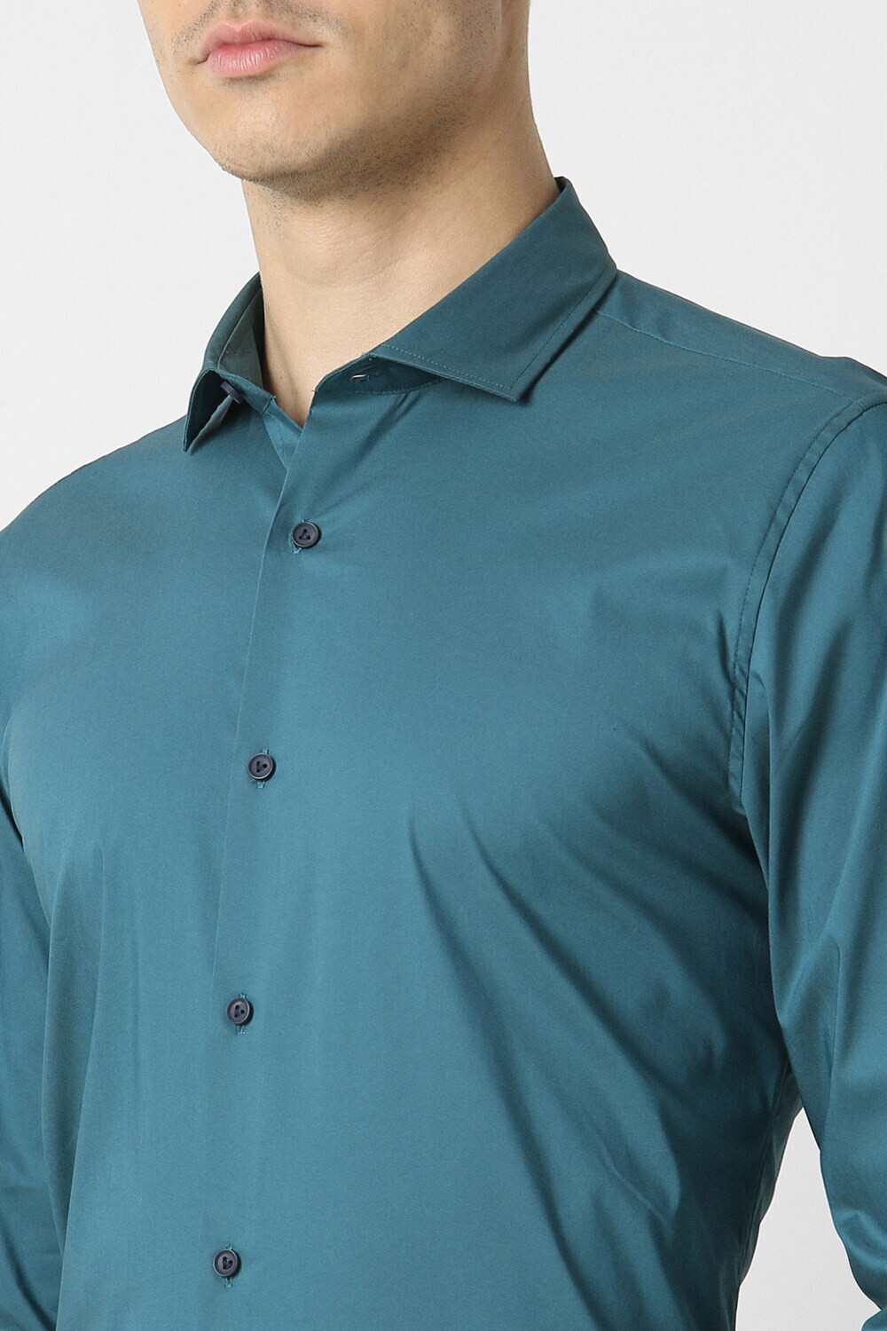 Image of PETER ENGLAND Men Solid Formal Blue Shirt