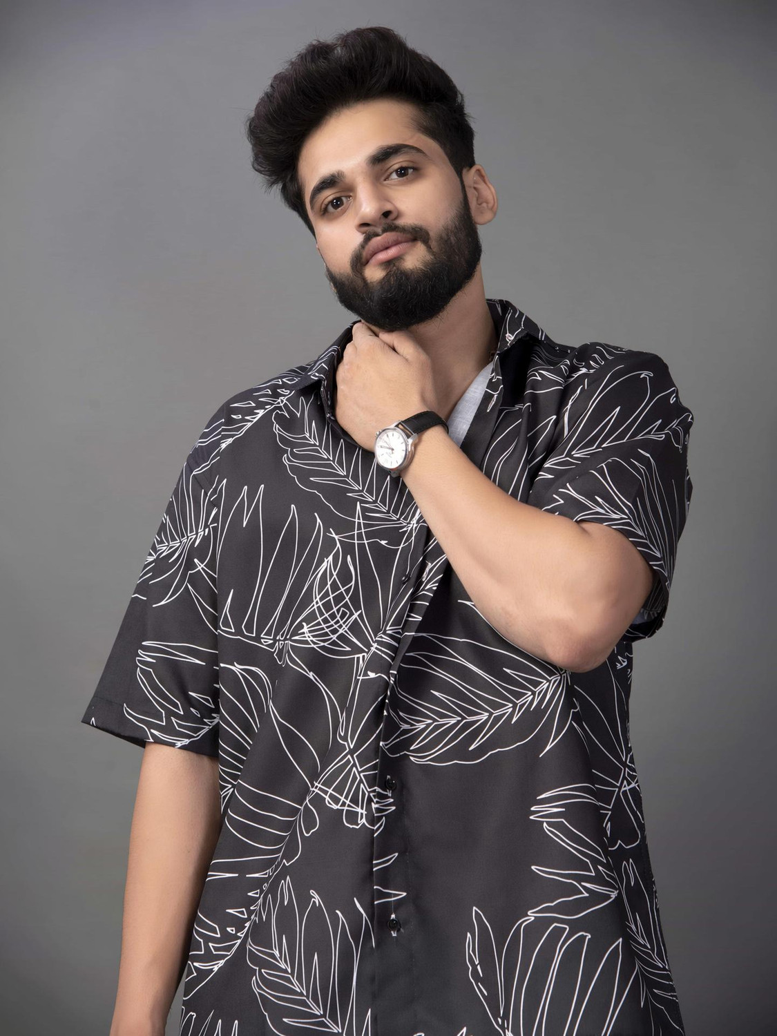 Image of METRONAUT Men Floral Print Casual Black Shirt