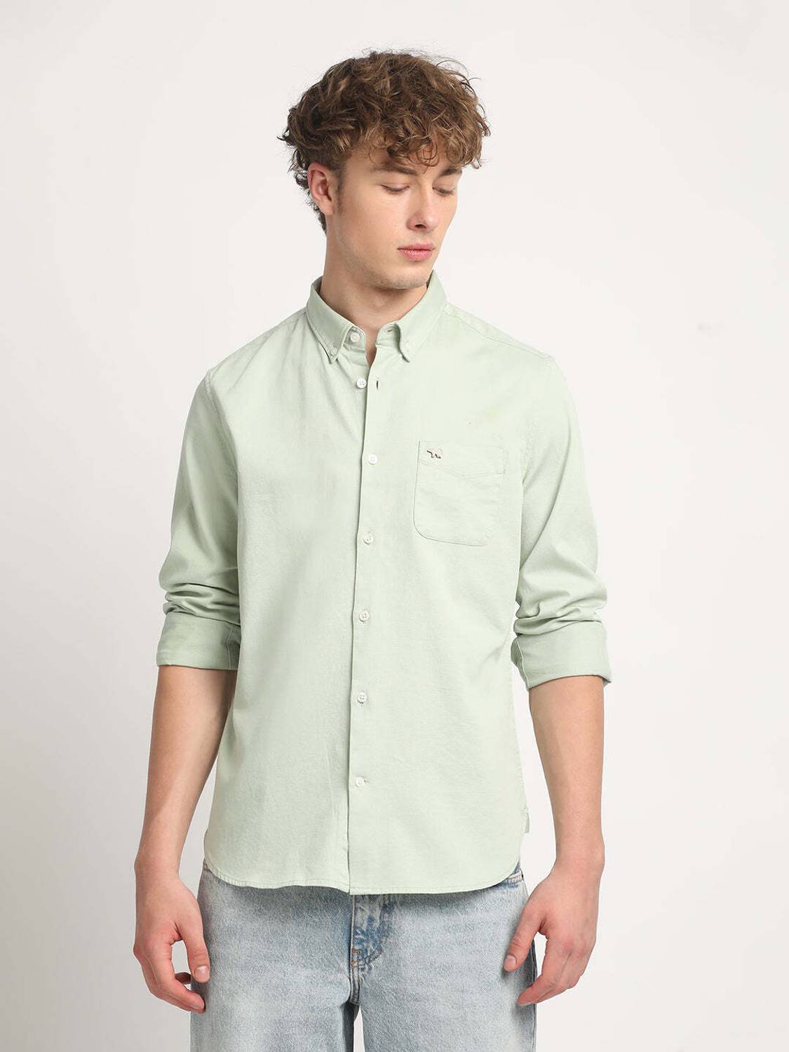 THE BEAR HOUSE Men Solid Casual Green Shirt