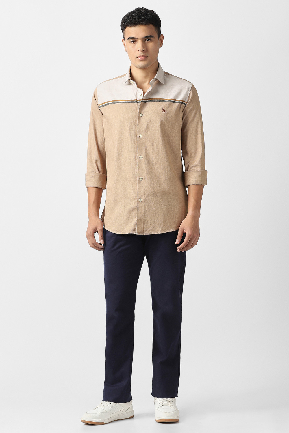 Image of VAN HEUSEN SPORT Men Striped Casual Beige Shirt