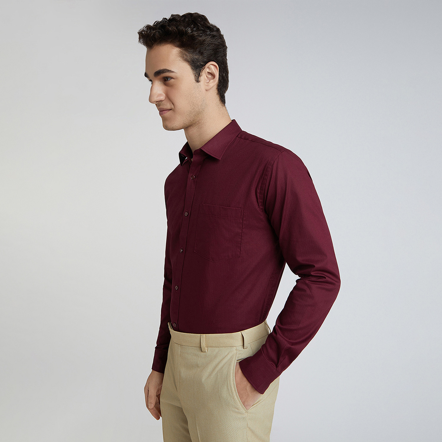 Image of PARK AVENUE Men Self Design Formal Maroon Shirt