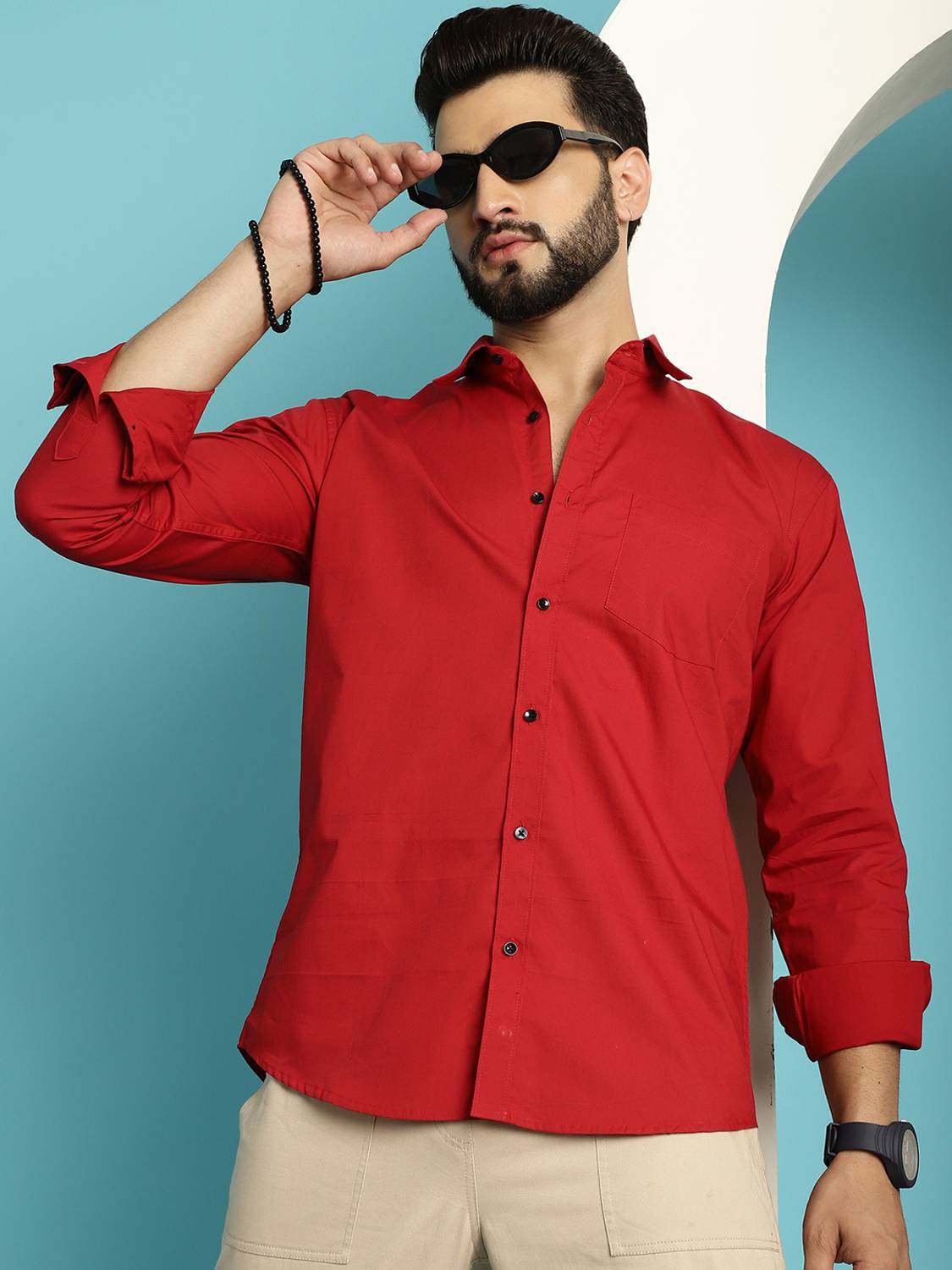 ARMAAN ETHNIC Men Solid Casual Red Shirt