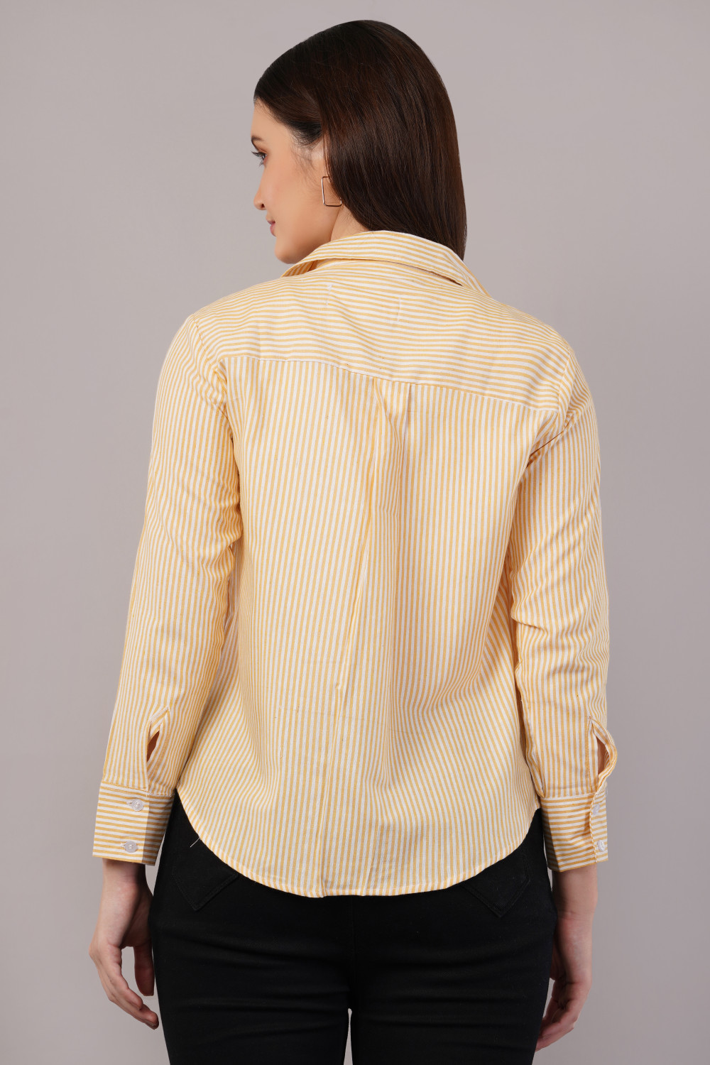 Image of EVERSOFT FLOW Women Striped Casual Yellow Shirt