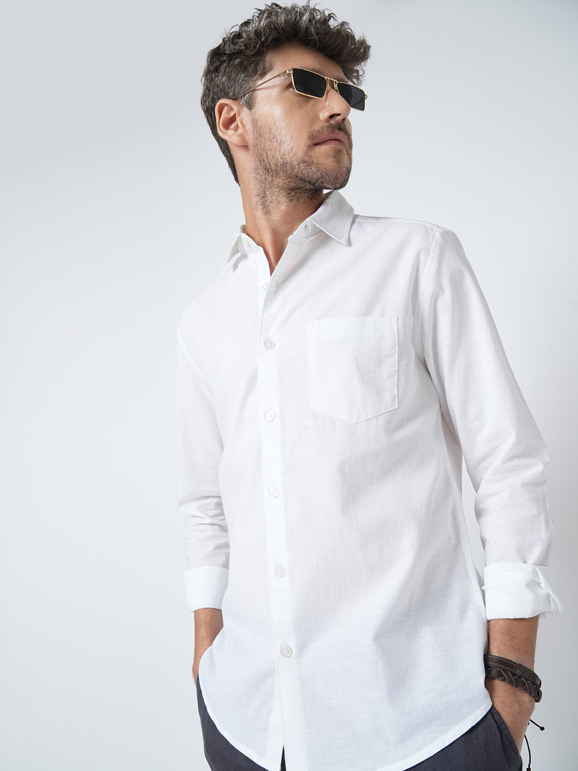 Image of VASTRADO Men Solid Casual White Shirt