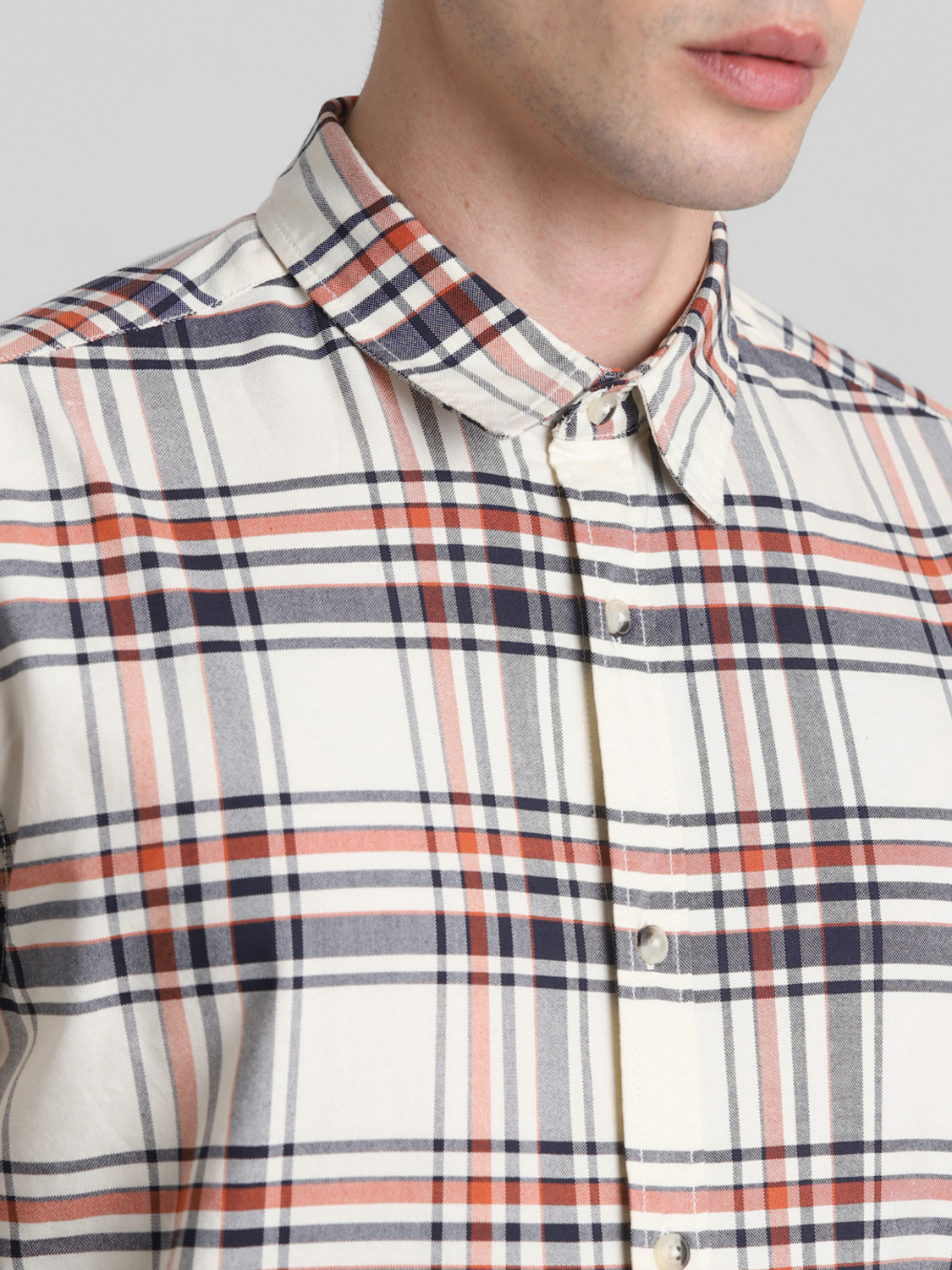 Image of JACK & JONES Men Checkered Casual White Shirt
