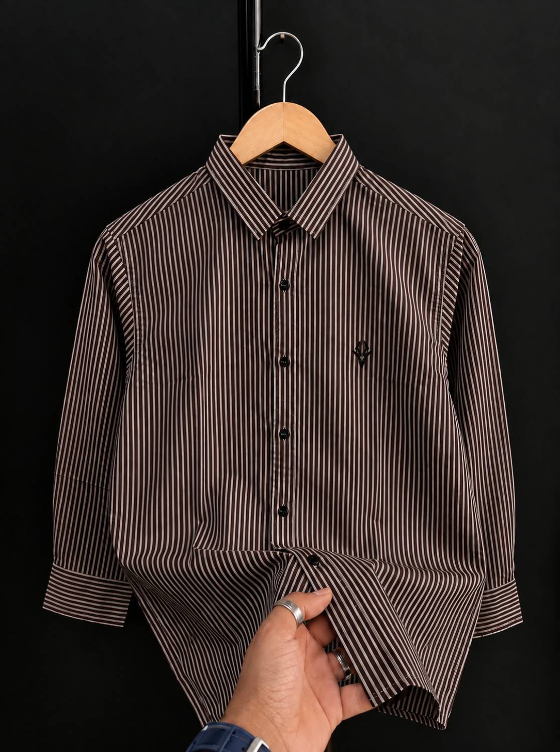 Waridashi Men Striped Casual Brown Shirt - Image 1