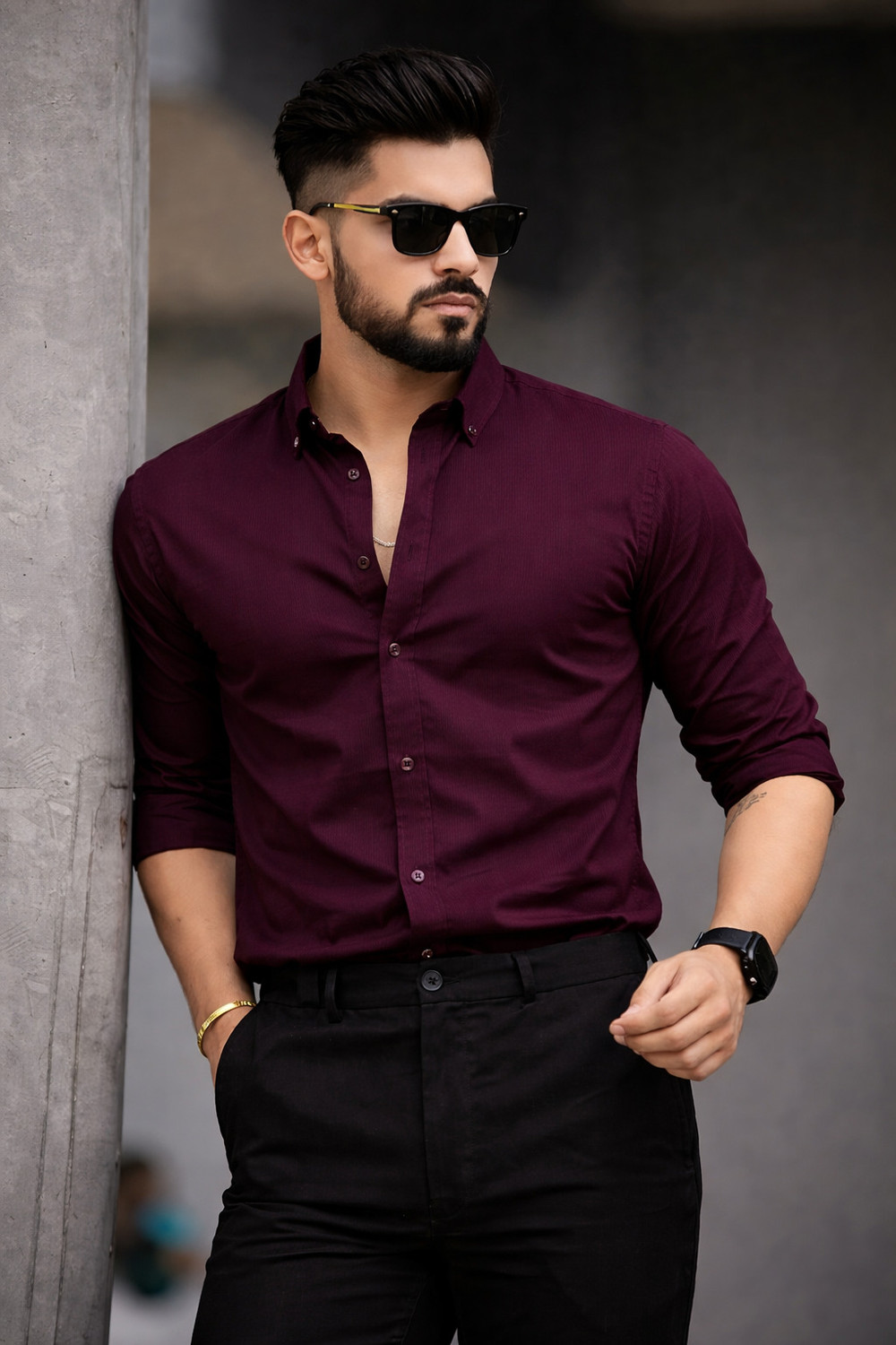 Image of PRIVASTRAM Men Solid Casual Maroon Shirt