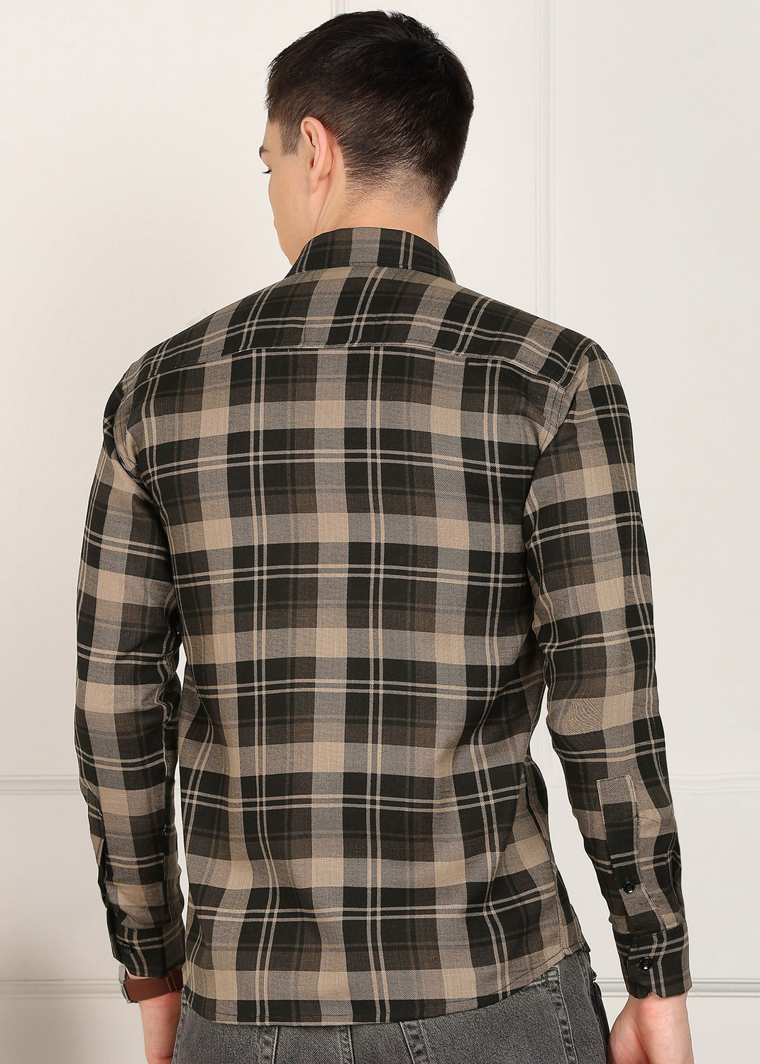 Image of METRONAUT Men Checkered Casual Brown Shirt