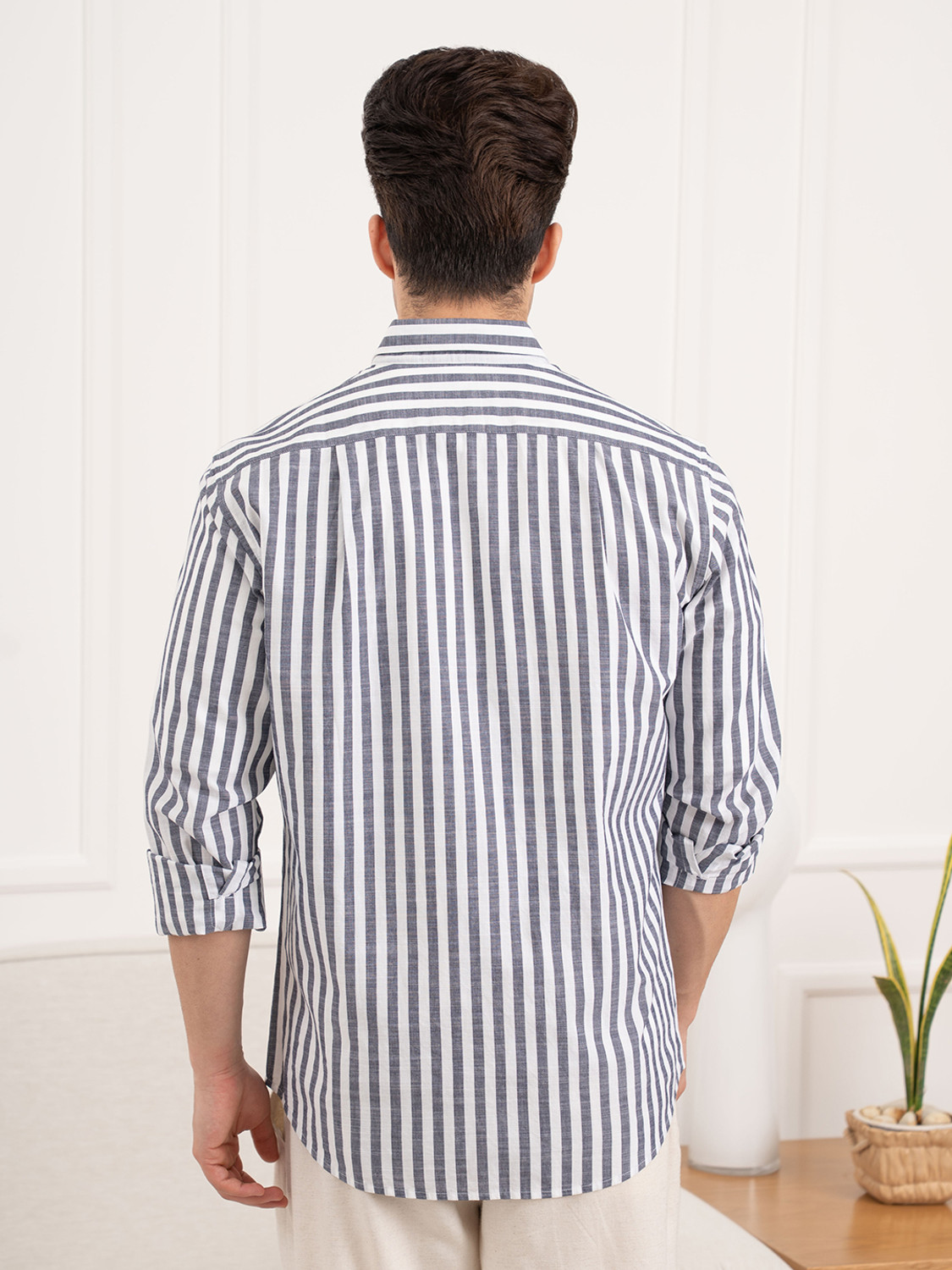 Image of RED TAPE Men Striped Casual Dark Blue Shirt