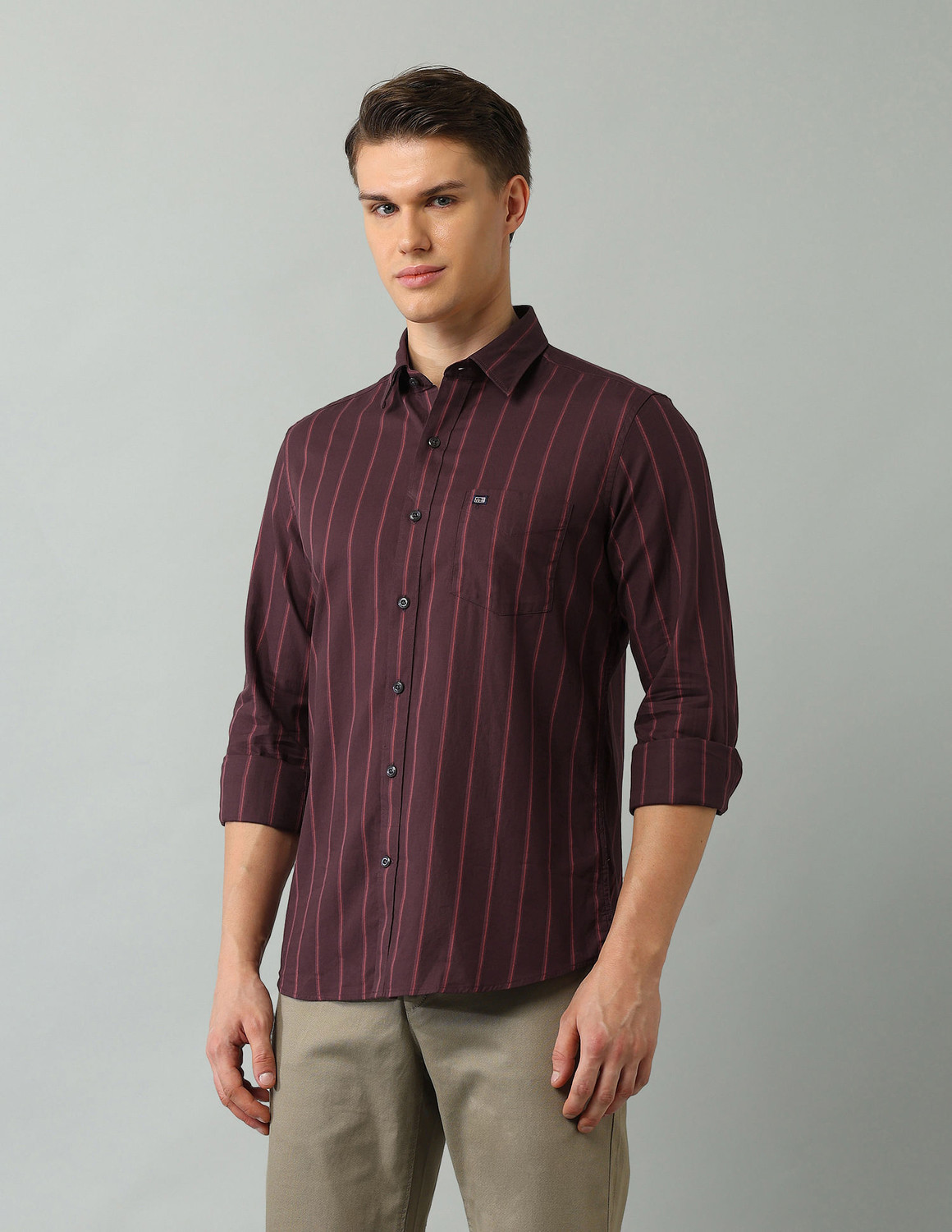 Image of Arrow Sport Men Striped Casual Red Shirt