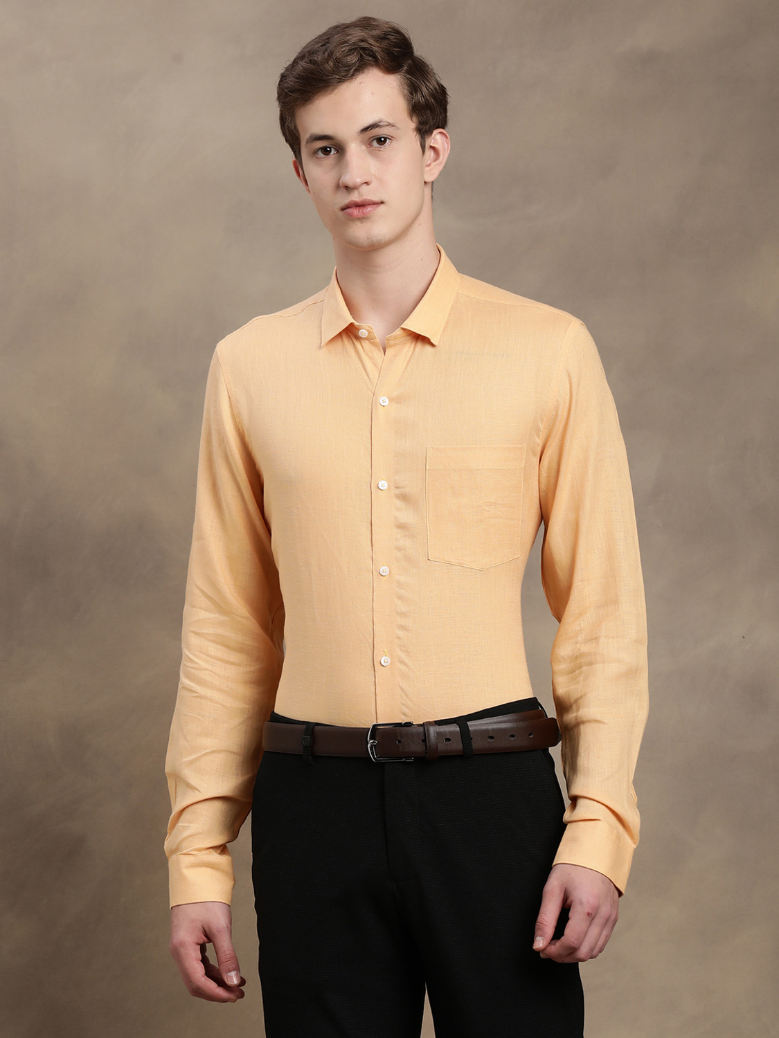 Image of TURTLE Men Slim Fit Solid Spread Collar Formal Shirt