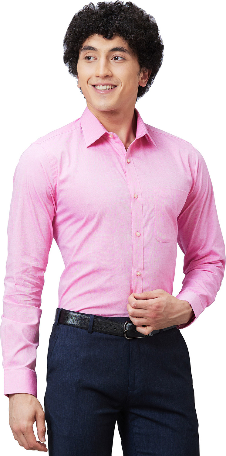 Image of Raymond Men Self Design Formal Pink Shirt