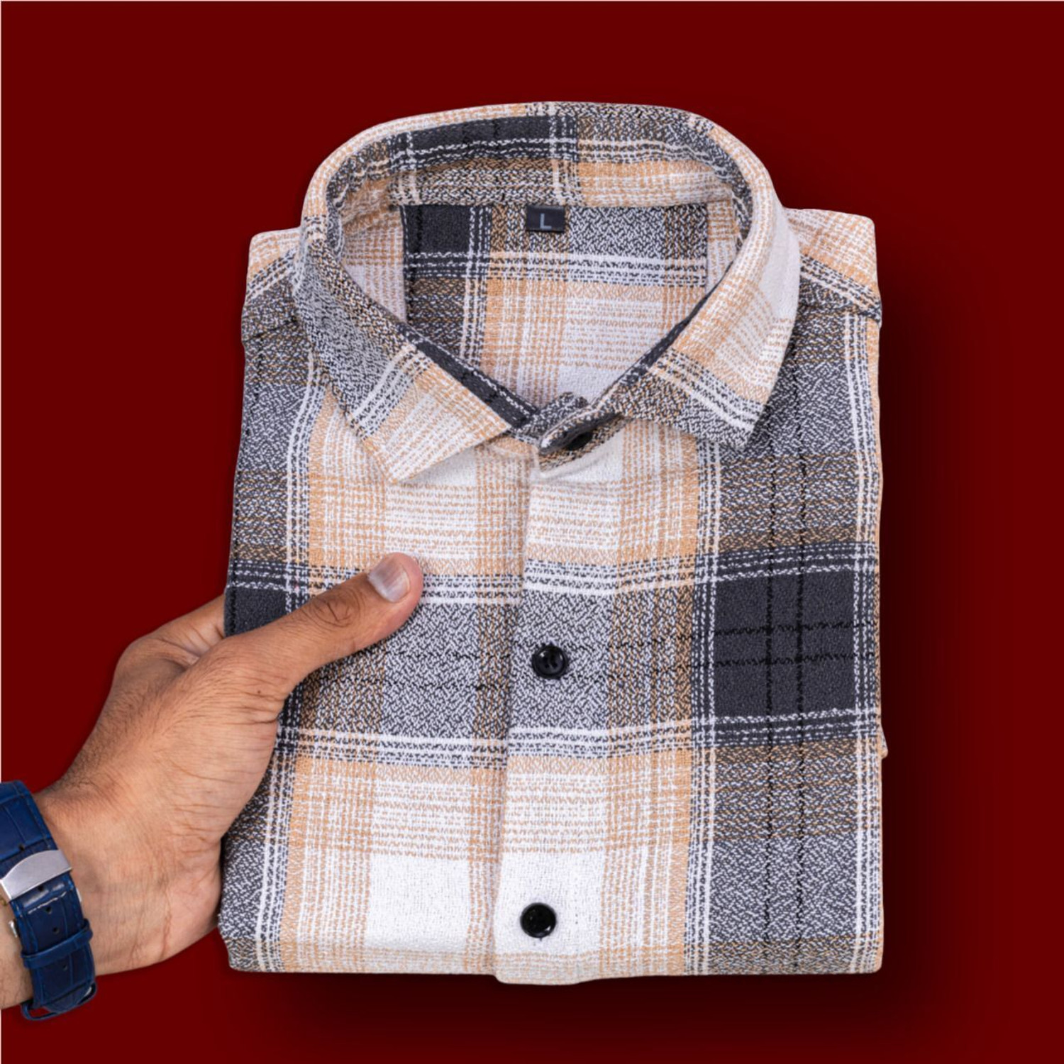 Image of PROBIZ Men Striped Casual Cream, Grey Shirt