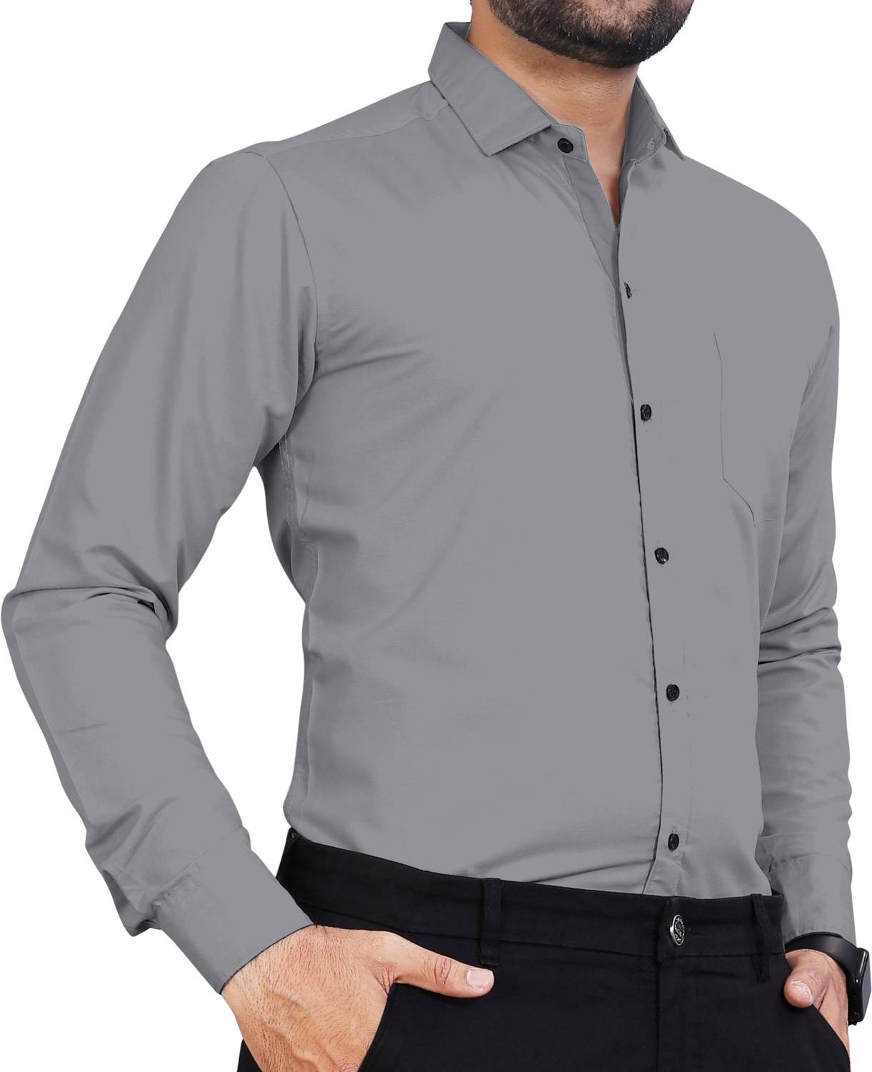 AITAVIKOVERSEAS Men Solid Casual Grey Shirt
