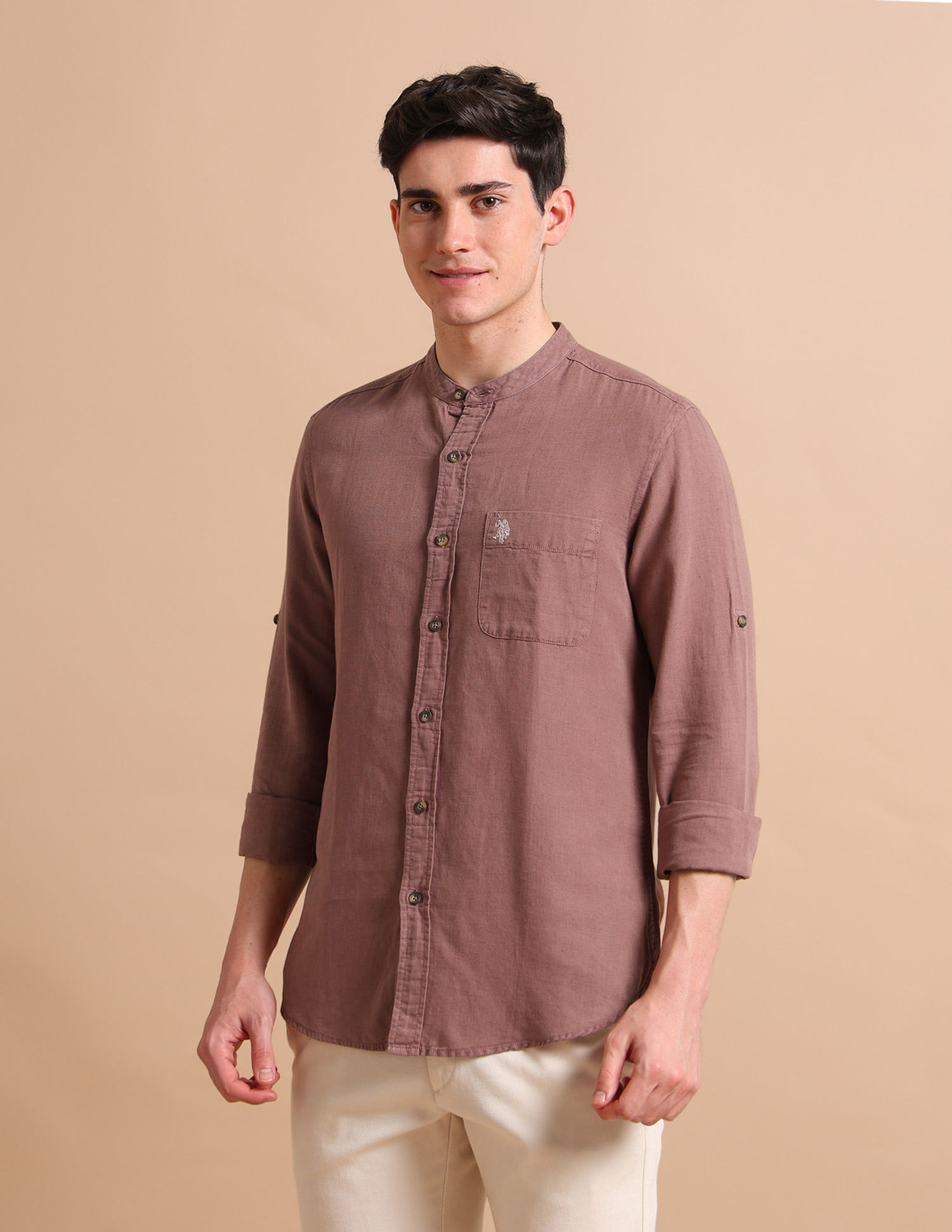 Image of U.S. POLO ASSN. Men Solid Casual Pink Shirt