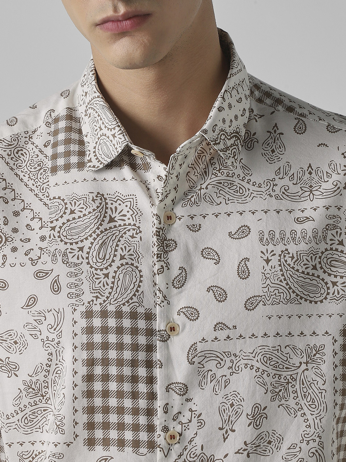 Image of MUFTI Men Printed Casual Brown Shirt