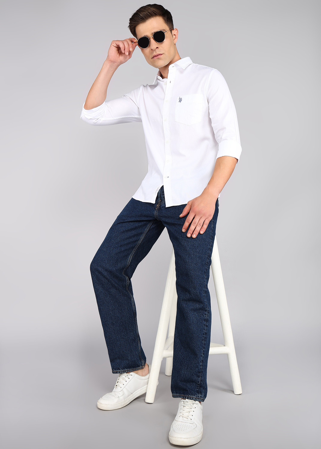 Image of U.S. POLO ASSN. Men Solid Casual White Shirt