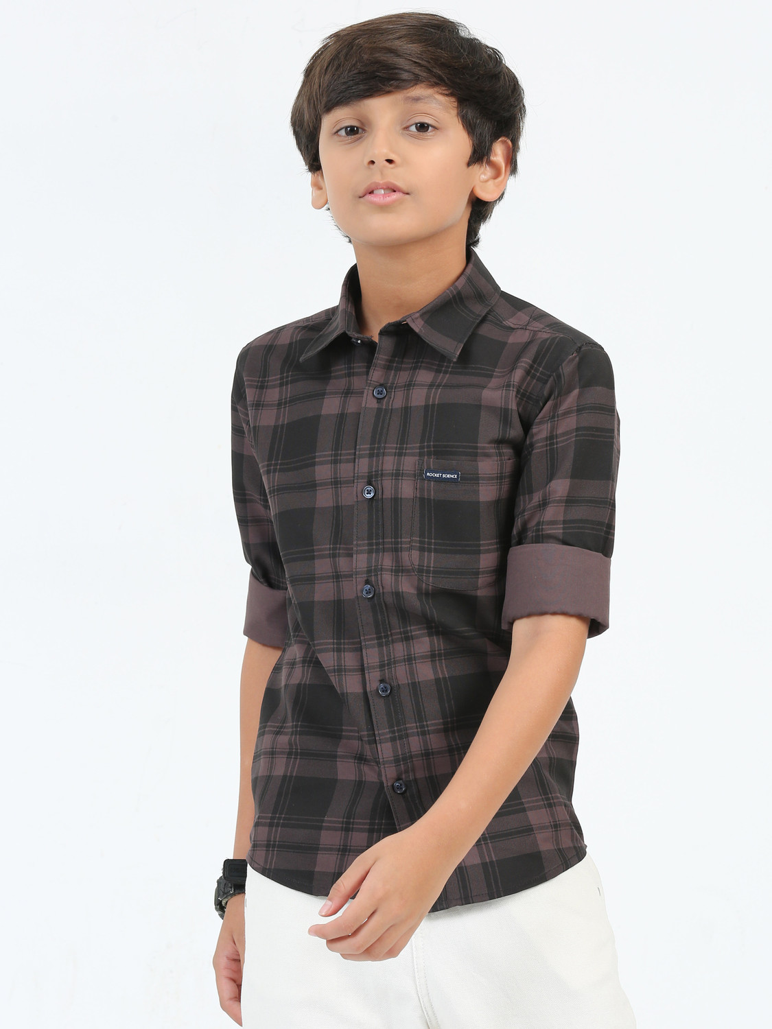 Image of ROCKET SCIENCE Boys Checkered Casual Brown, Black Shirt