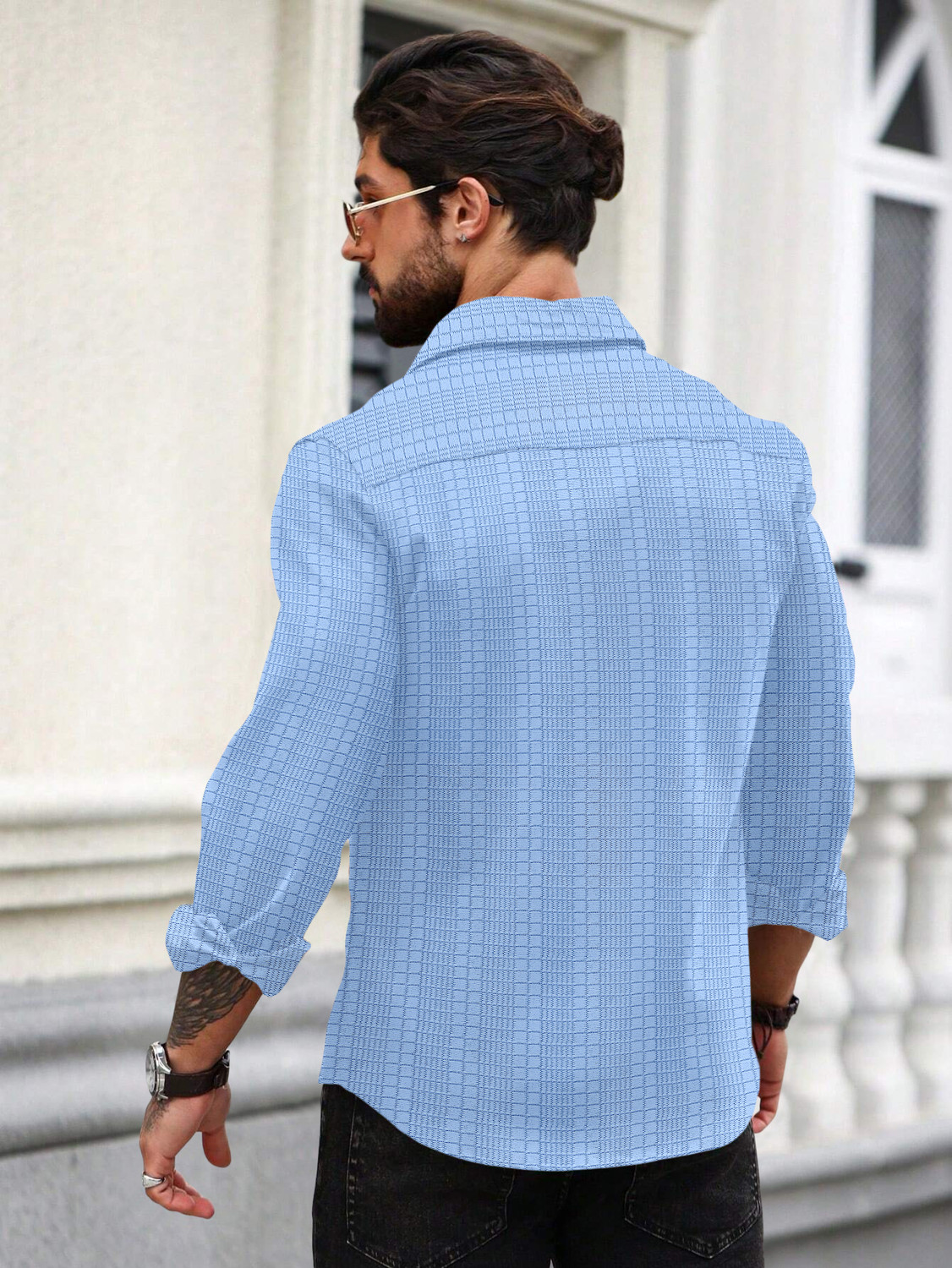 Image of Nofilter Men Self Design Casual Light Blue Shirt