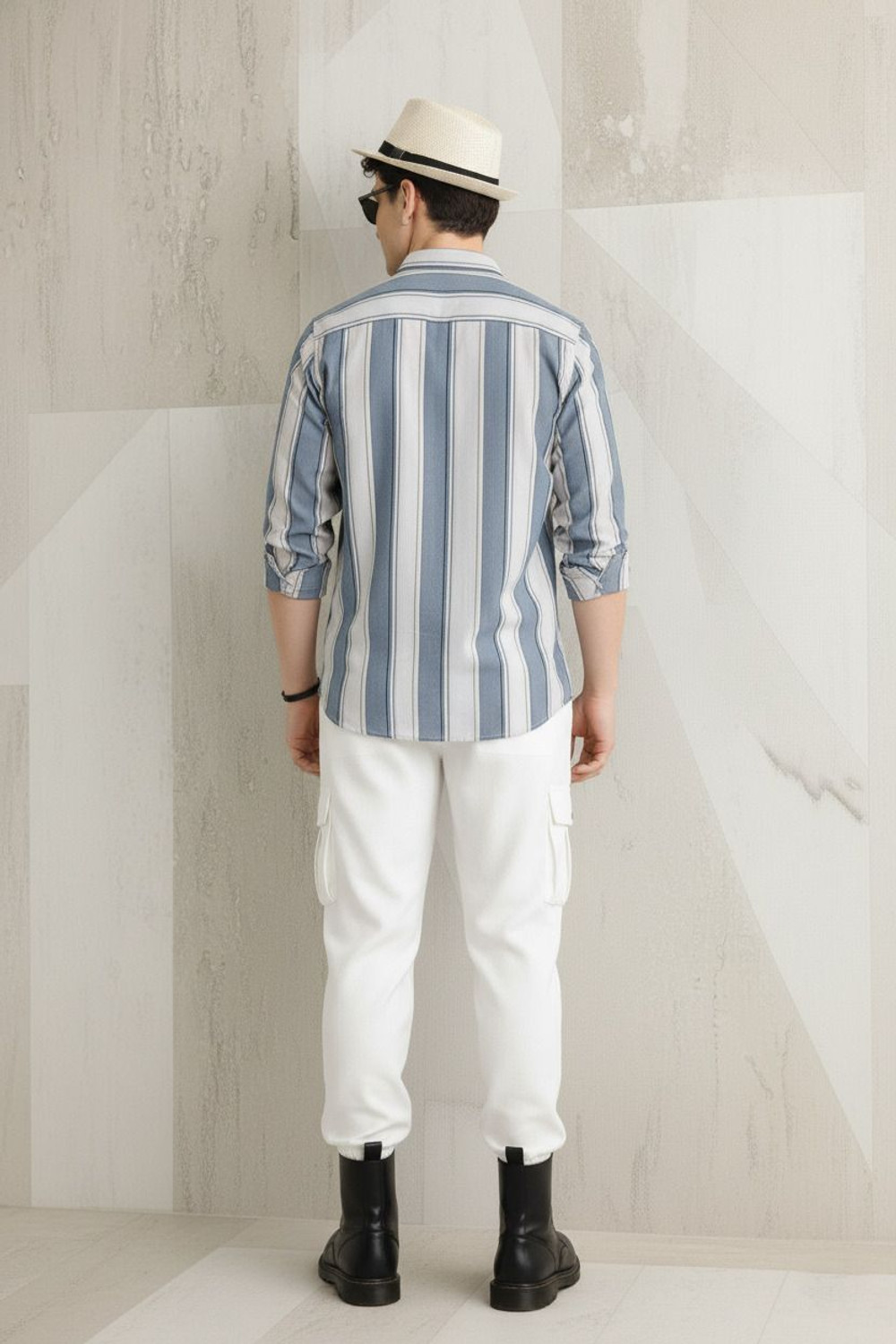 Image of DJFOX Men Striped Casual Light Blue Shirt
