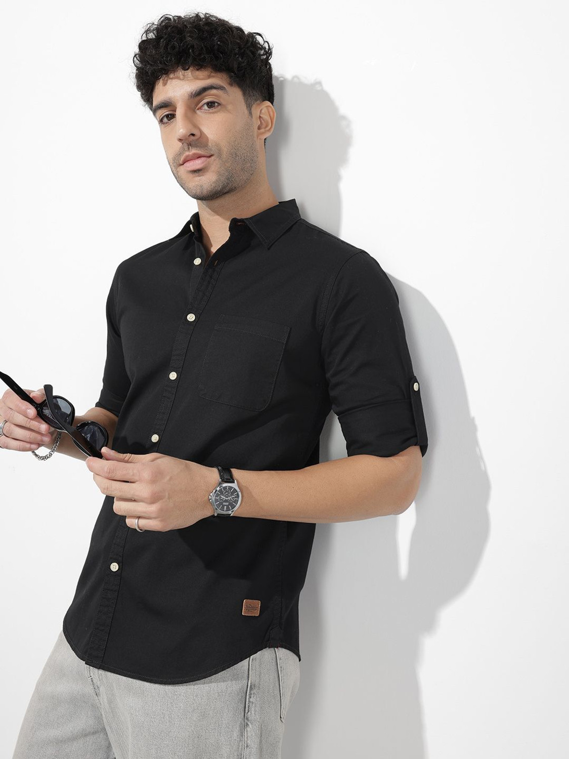 Image of Roadster Men Solid Casual Black Shirt