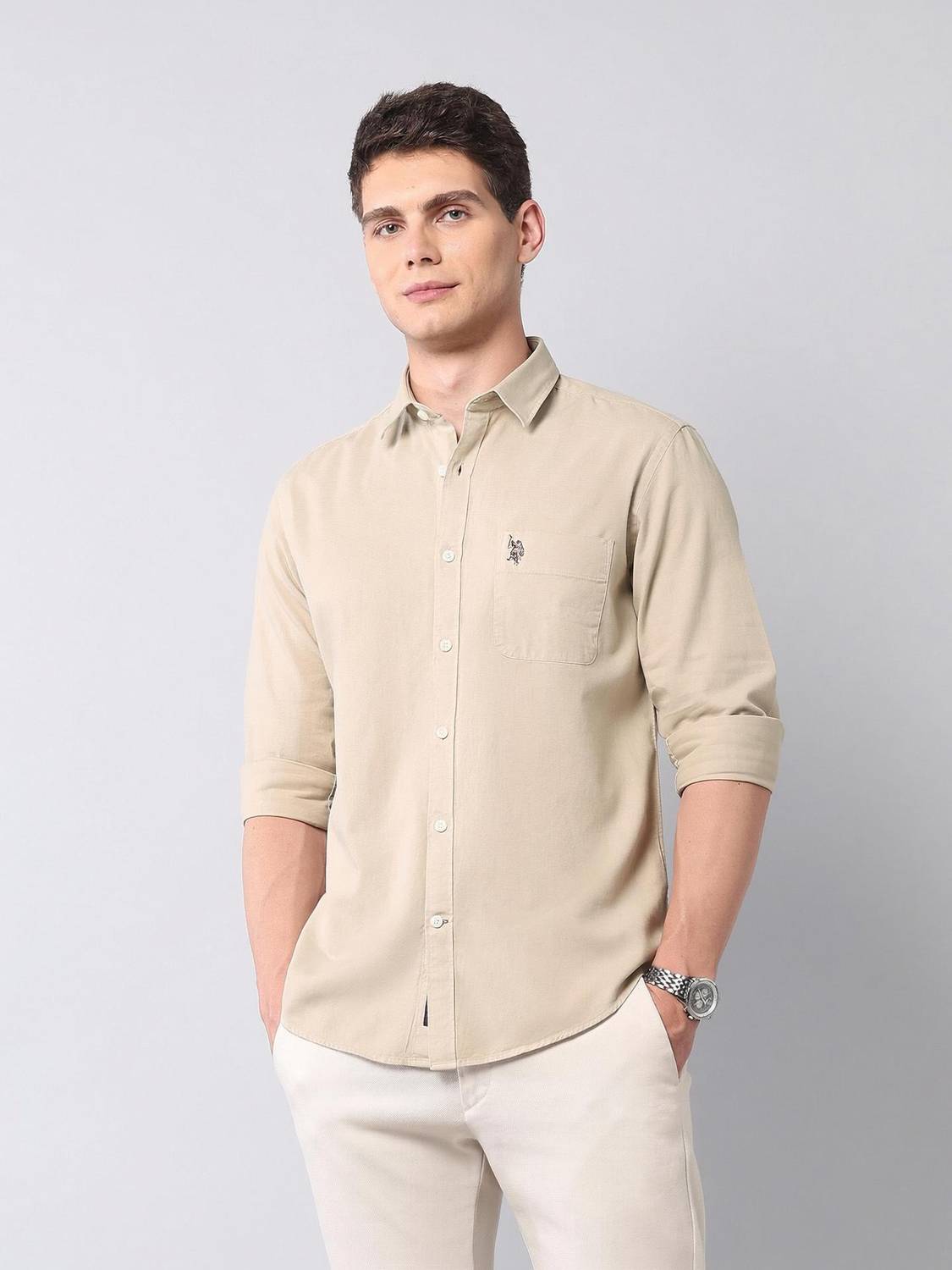U.S. Polo Assn. Denim Co. Men Beige Shirt - Image 1