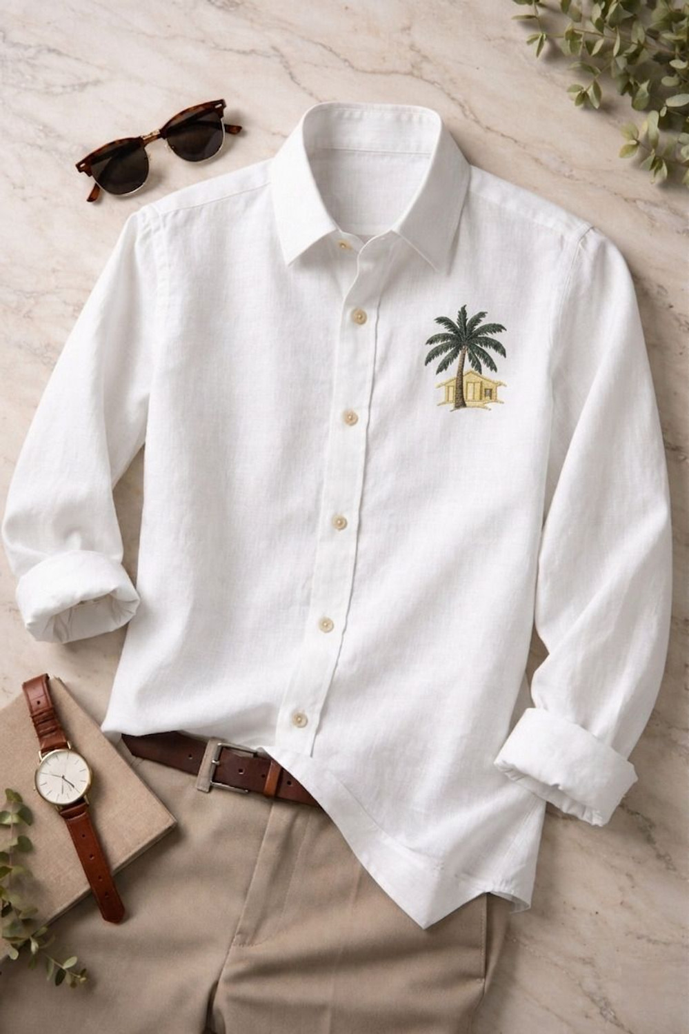 Image of BE UNIQUE MENS Men Embroidered, Solid Casual White Shirt