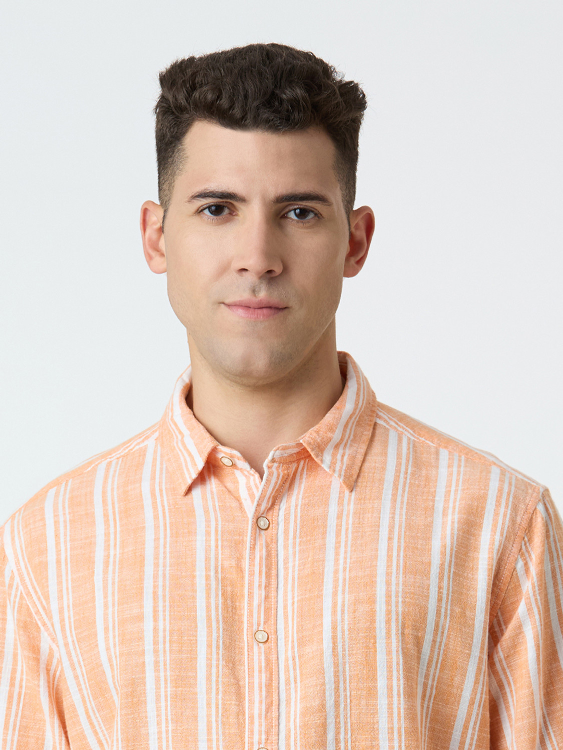 Image of Pepe Jeans Men Striped Casual Orange Shirt