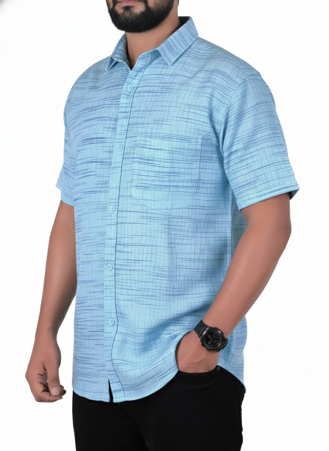 Auzanoor Collection Men Self Design Casual Light Blue Shirt