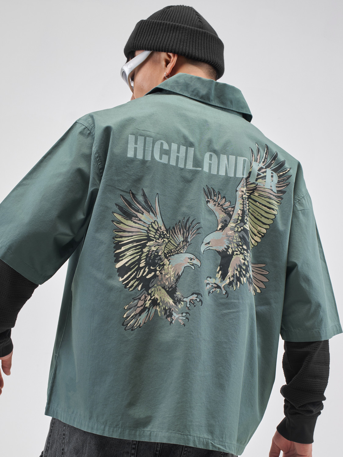 Image of HIGHLANDER Men Printed Casual Green Shirt