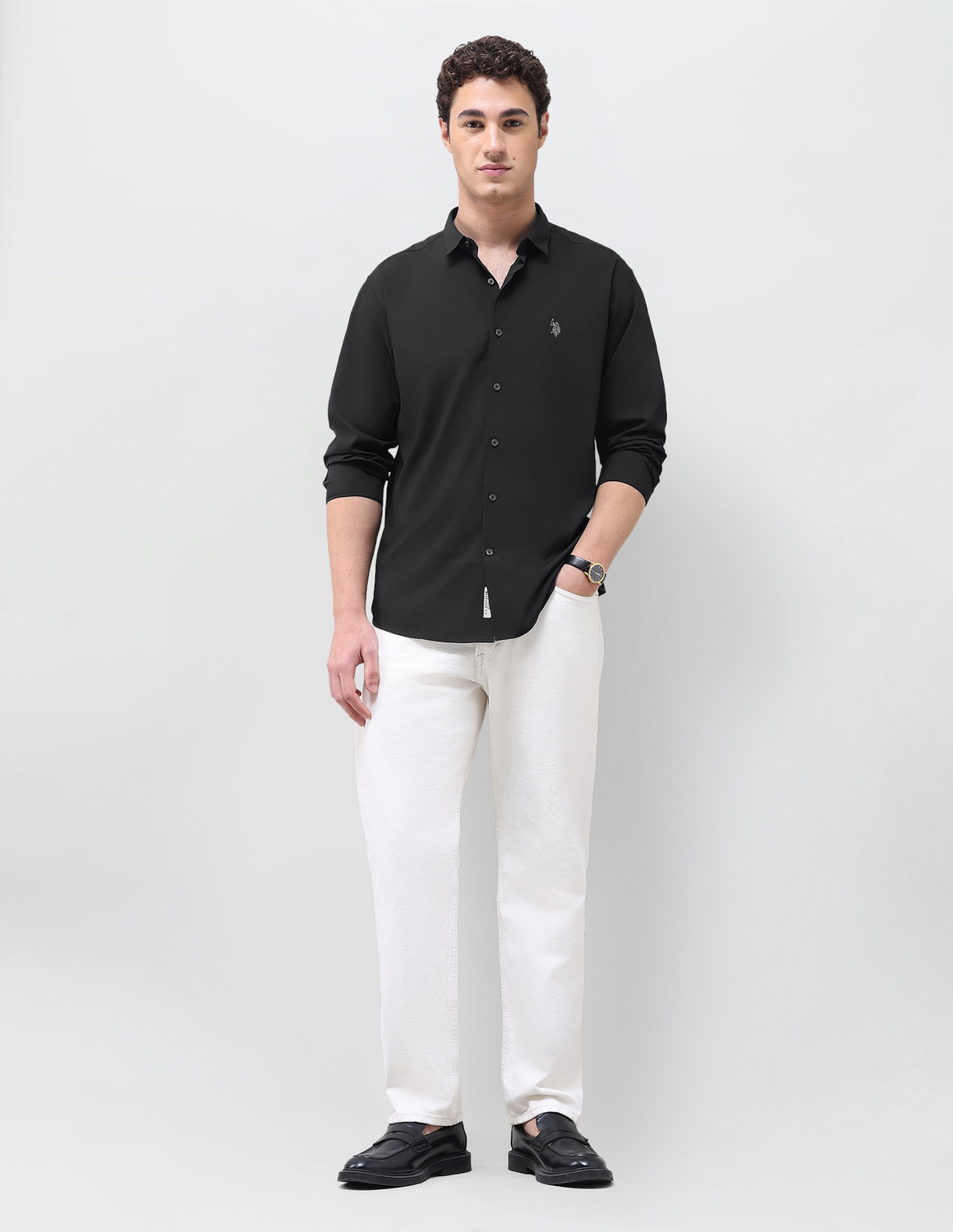 Image of U.S. Polo Assn. Denim Co. Men Regular Fit Solid Spread Collar Casual Shirt