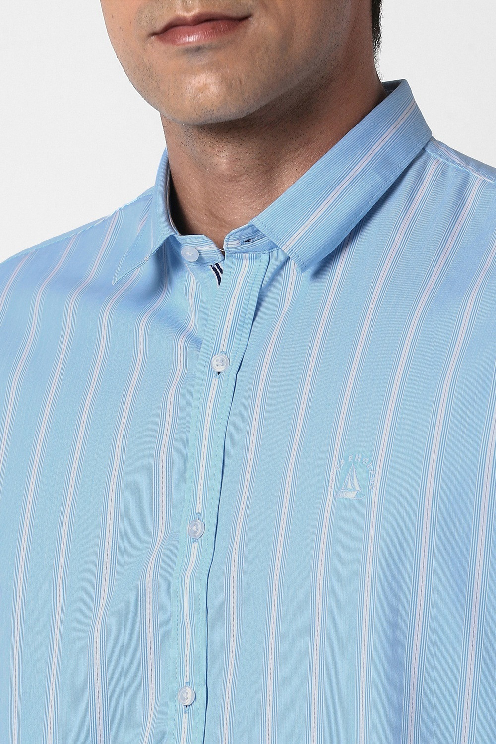 Image of PETER ENGLAND Men Striped Casual Light Blue Shirt