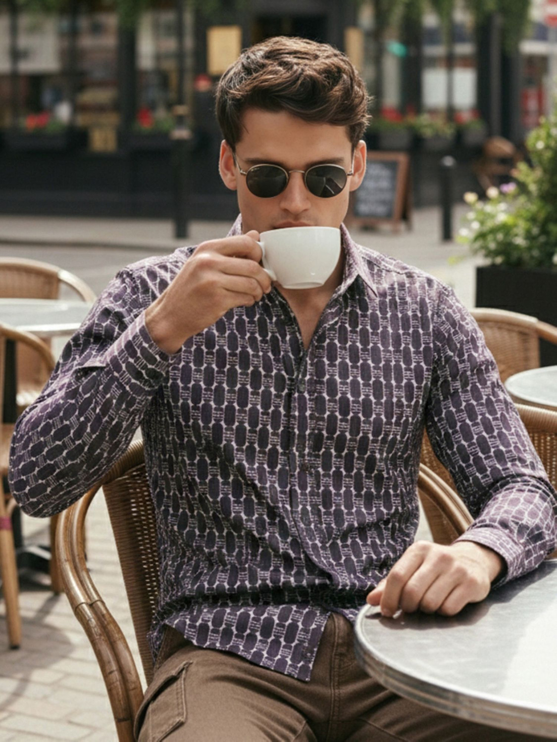 Image of The Indian Garage Co. Men Printed Party Brown Shirt