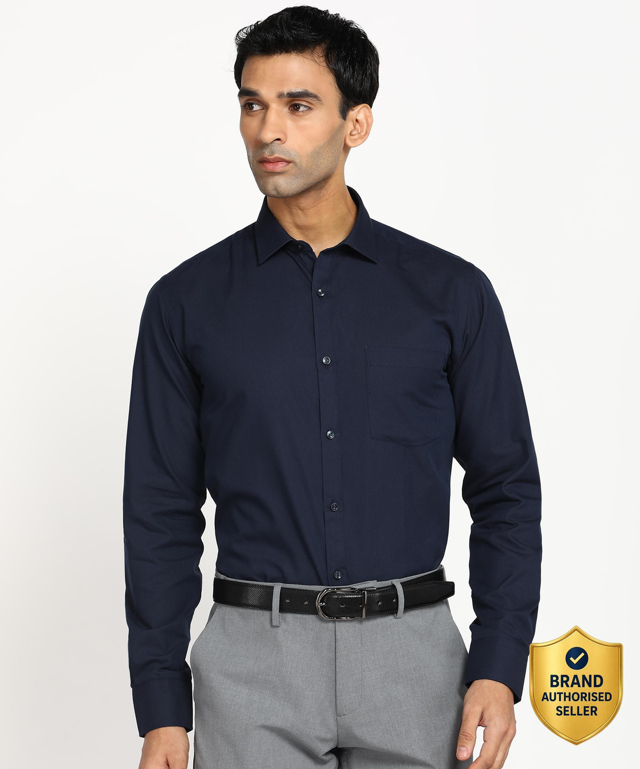 Image of PARK AVENUE Men Solid Formal Dark Blue Shirt