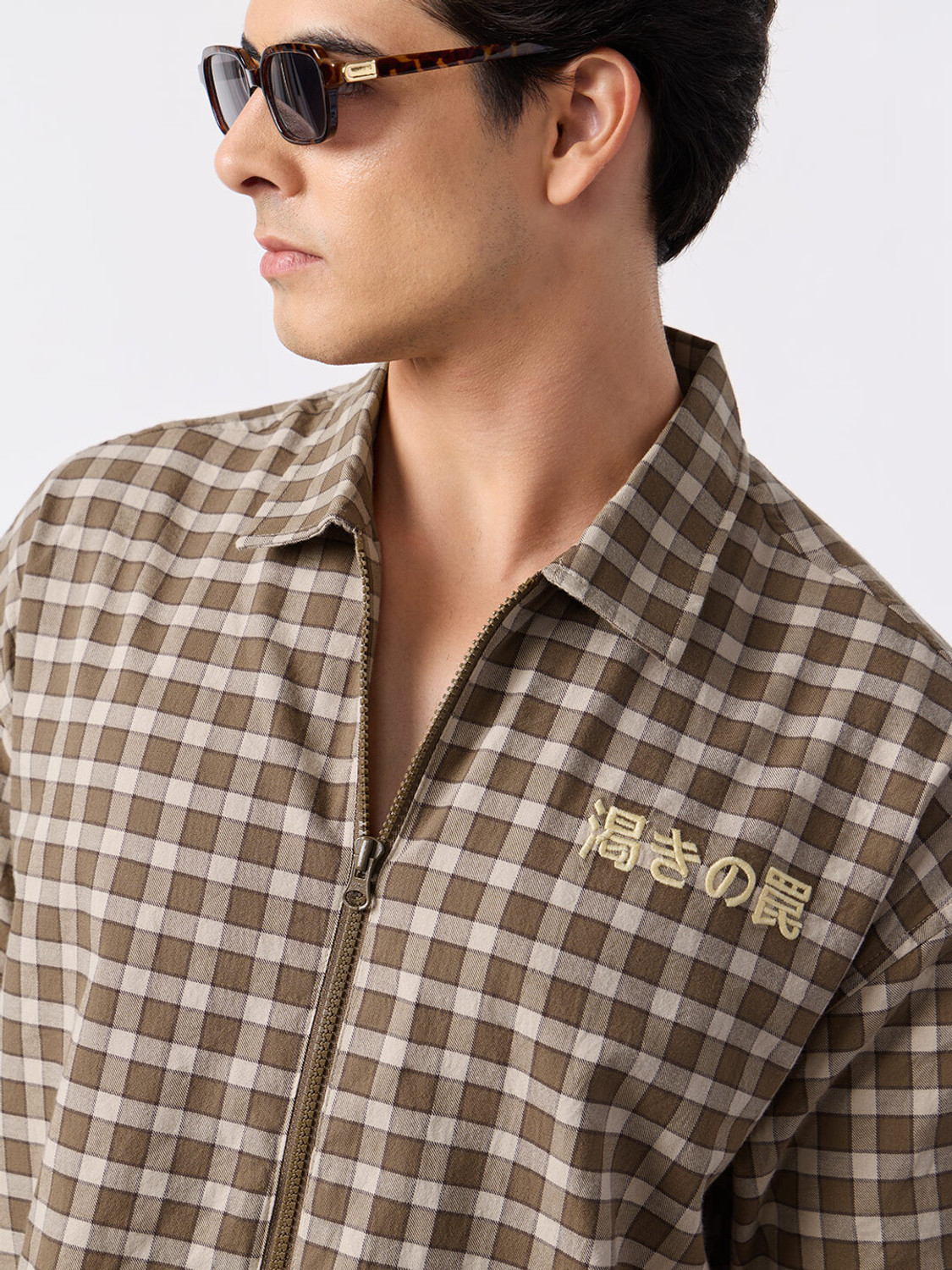 Image of The Souled Store Men Checkered, Graphic Print Casual Brown Shirt