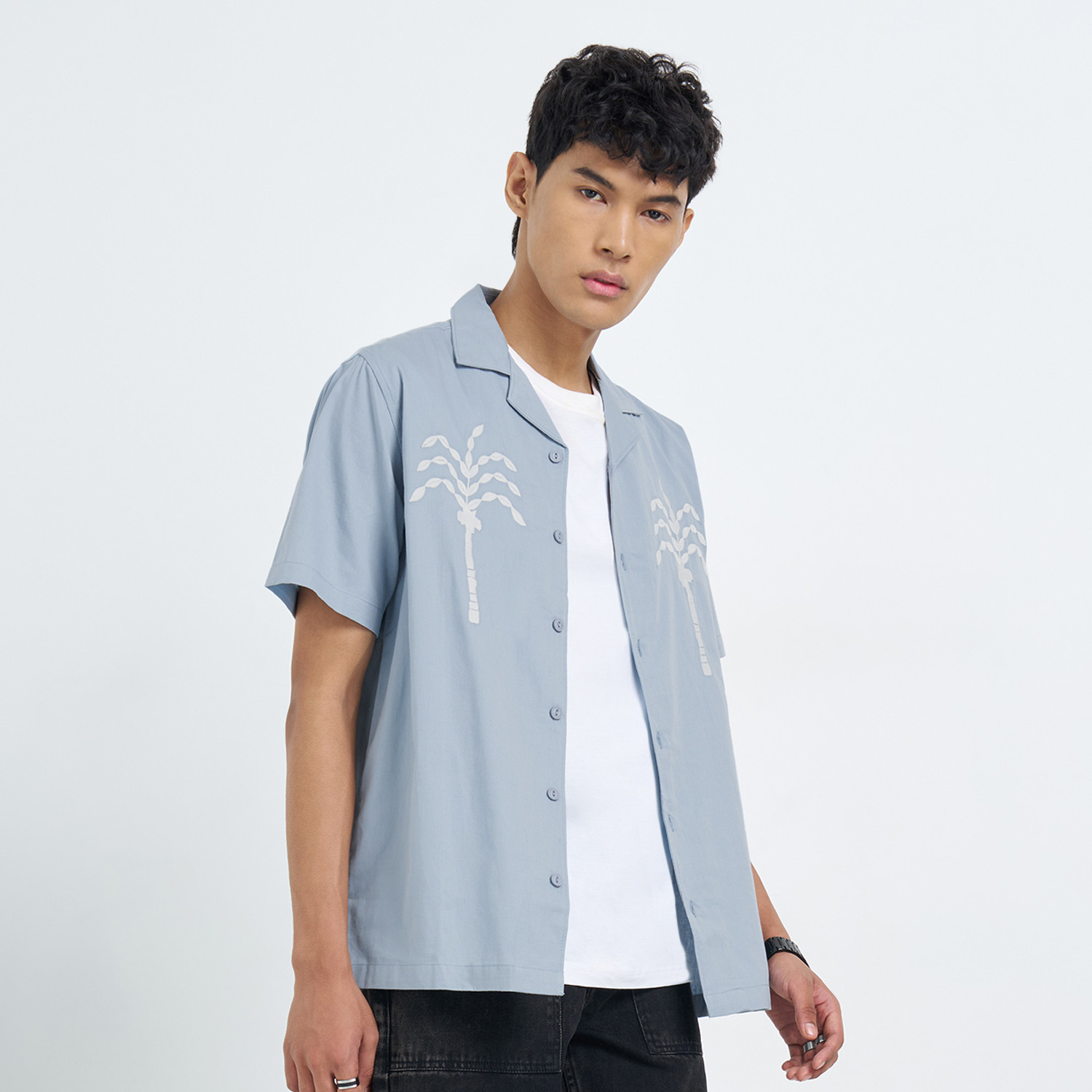 Image of PEOPLE Men Embroidered Casual Blue Shirt